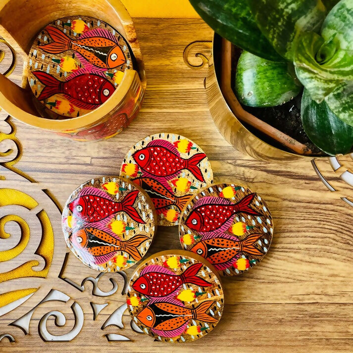 Tarang - Round Wooden Coasters Set of 6