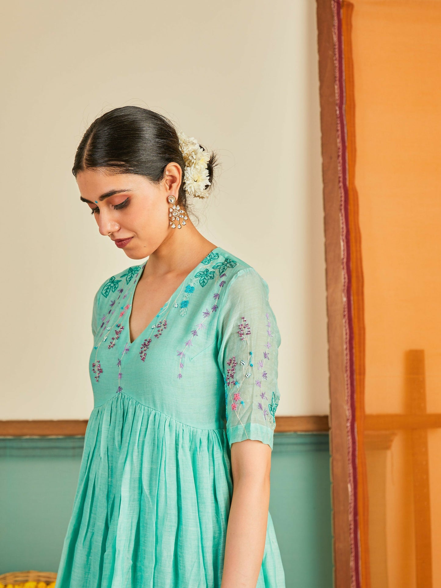 Aabiya Blue Ombre Chanderi Kurta Set