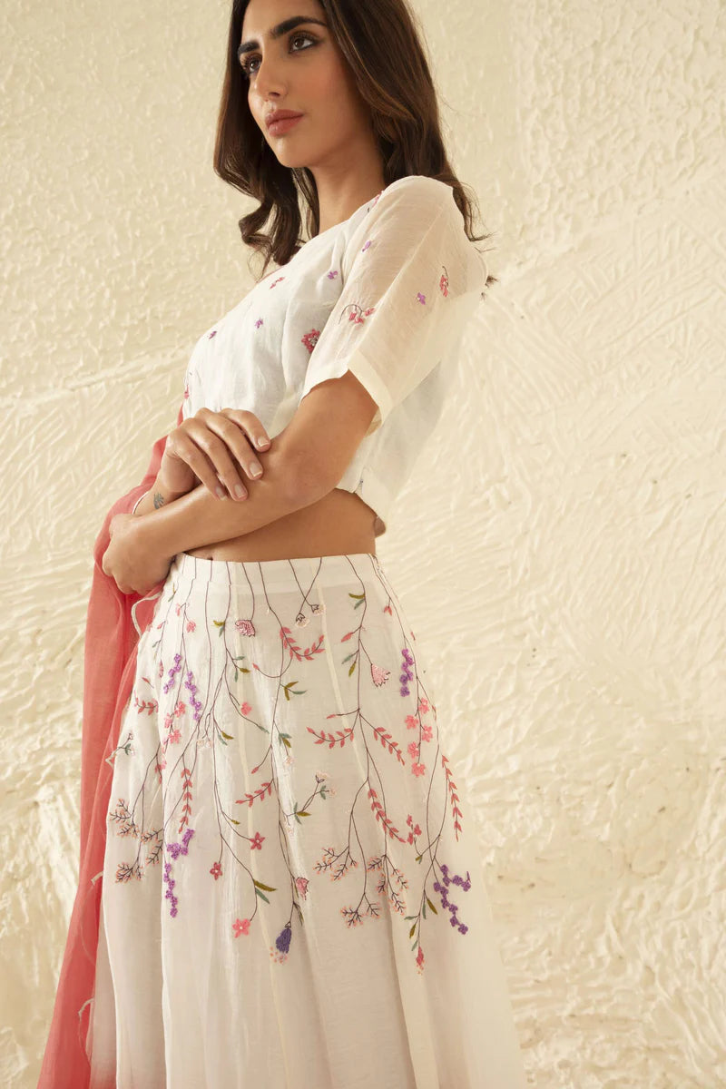 Manorama - Ombre Dye Floral Embroidered Lehenga Set