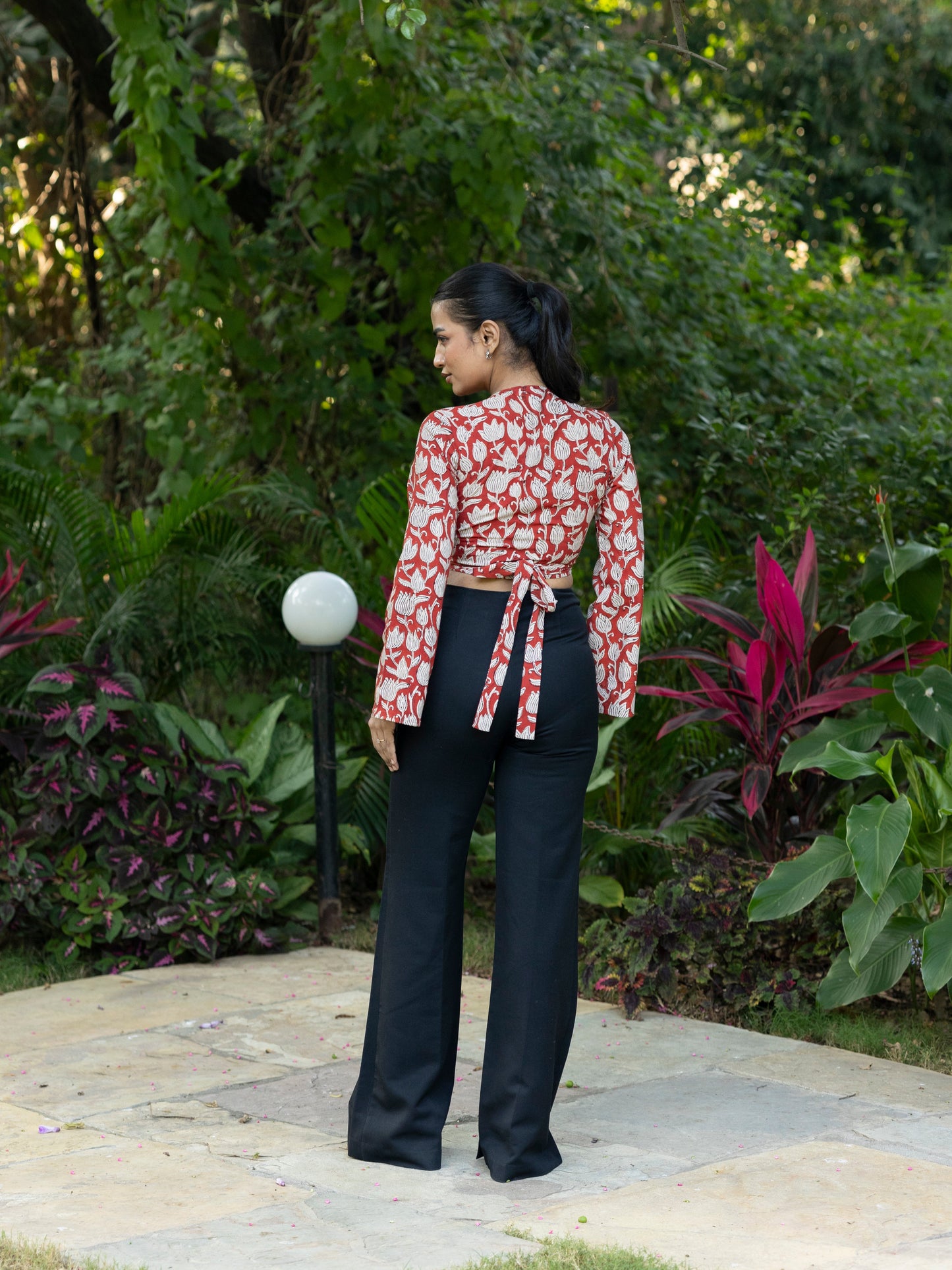 Red Lotus Handblock Print Wrap Top