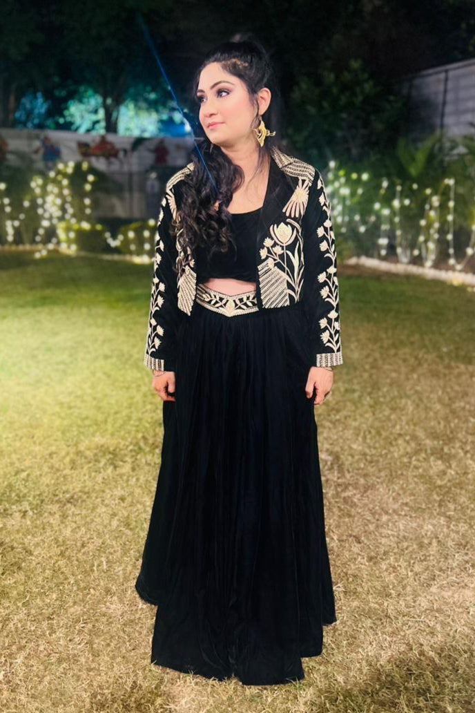 Raatkalli Cropped Blazer & Skirt/Dhoti Set