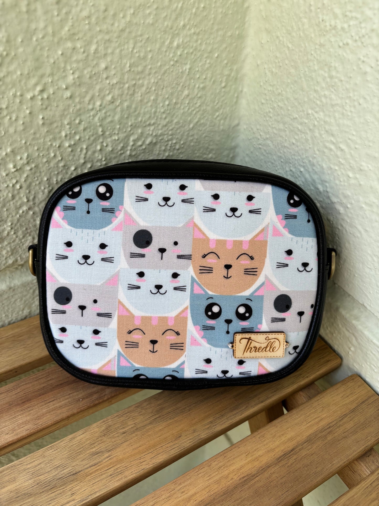 Pastel Cat Print Handcrafted Sling Bag