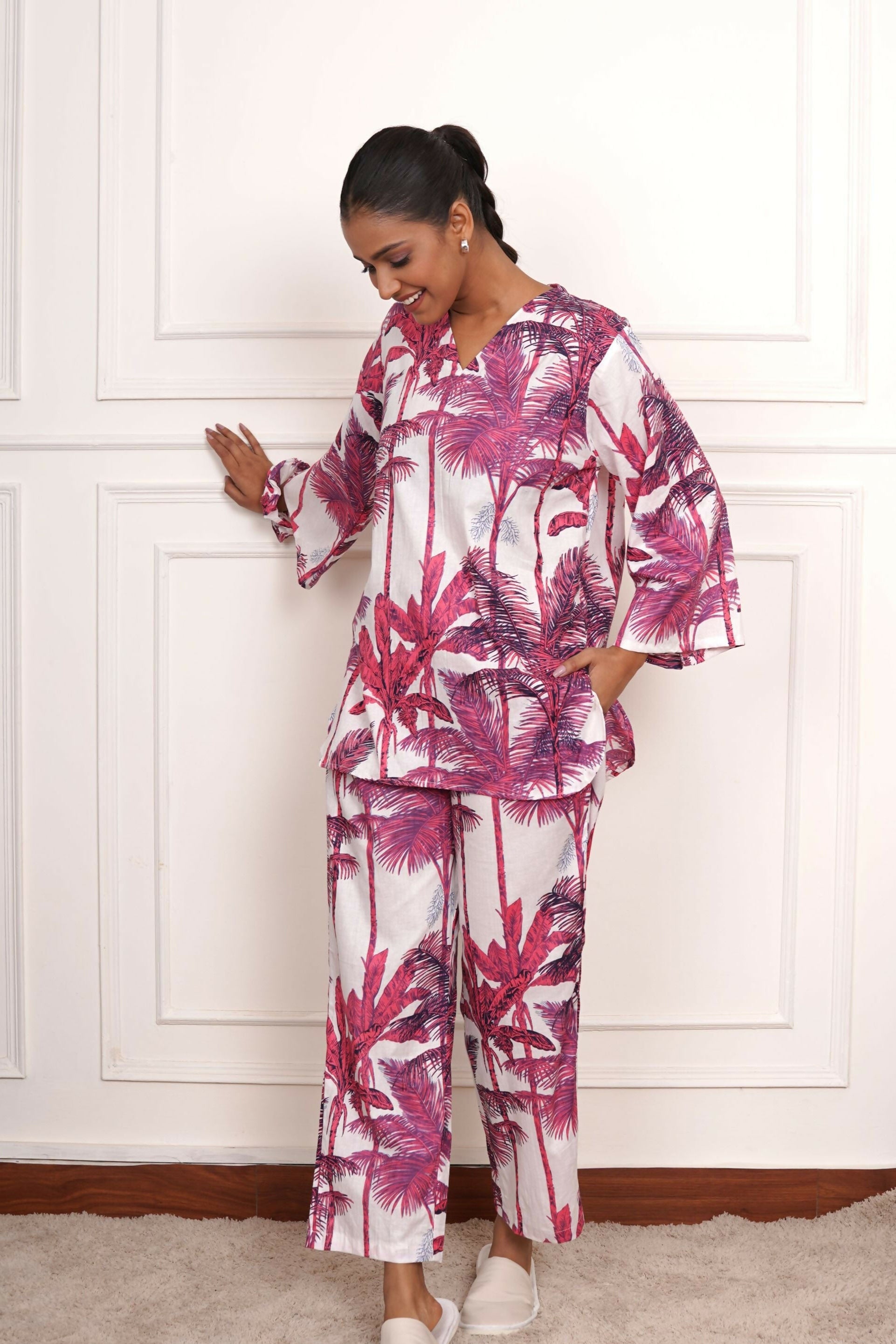 Pj Set Palm Pajamas Pyjama Set Girls Button Through Pyjamas