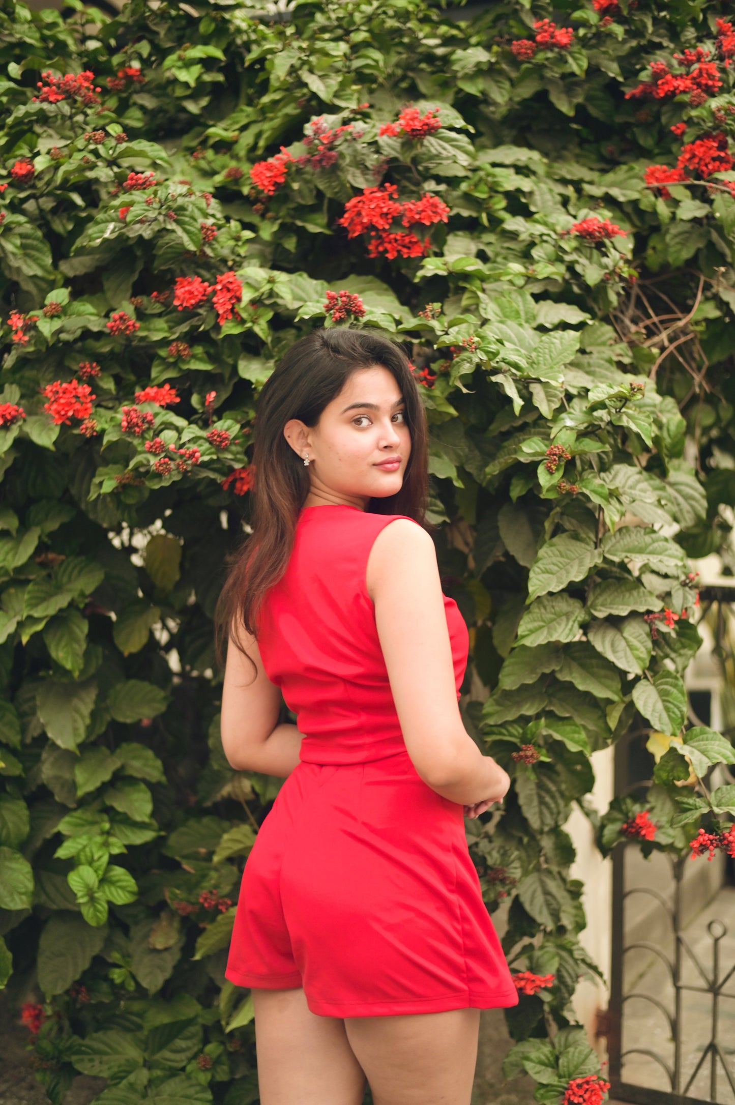 Crimson Red Lycra Vest & Skort Set