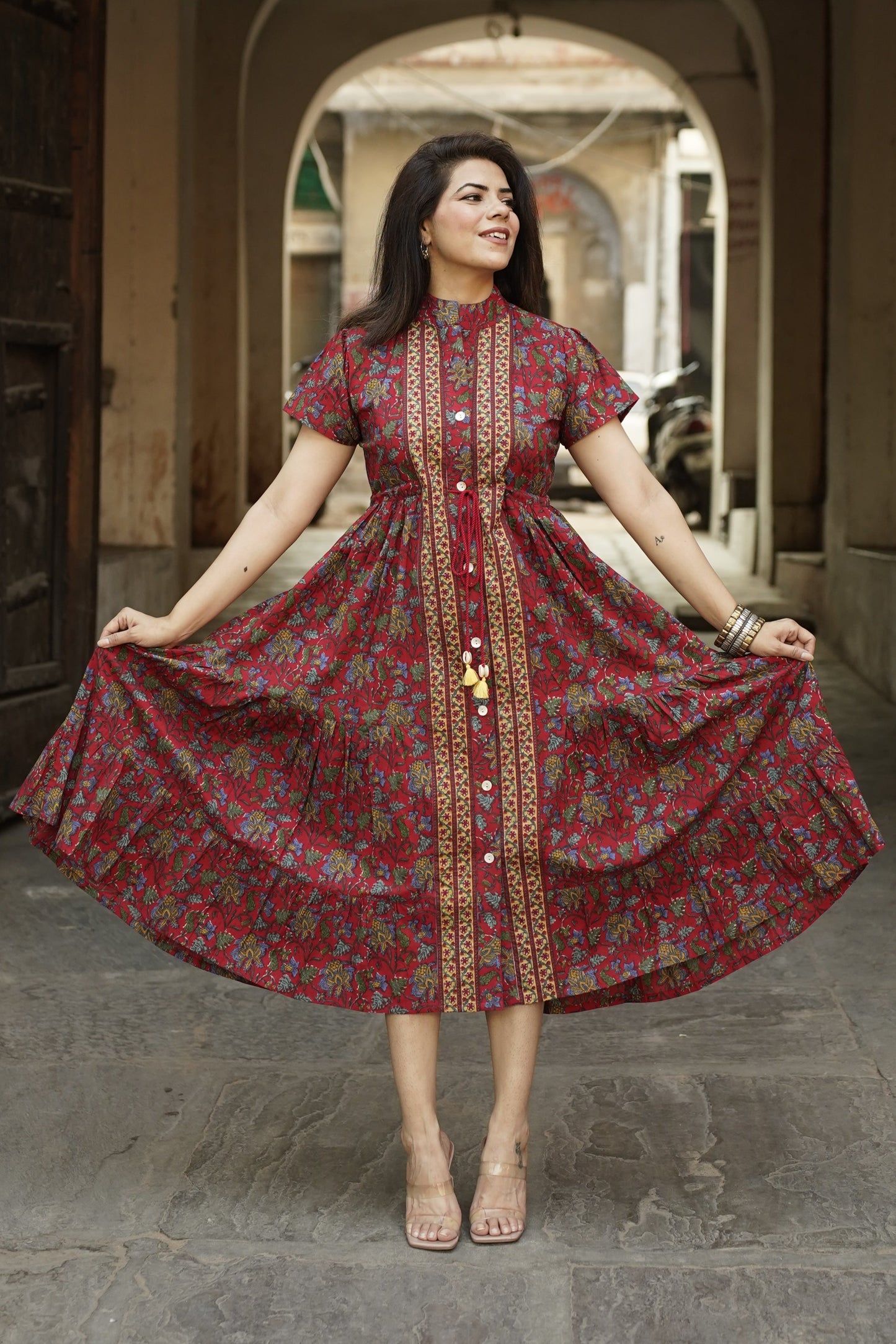 Printed Flutter Sleeves Printed Maxi Dress