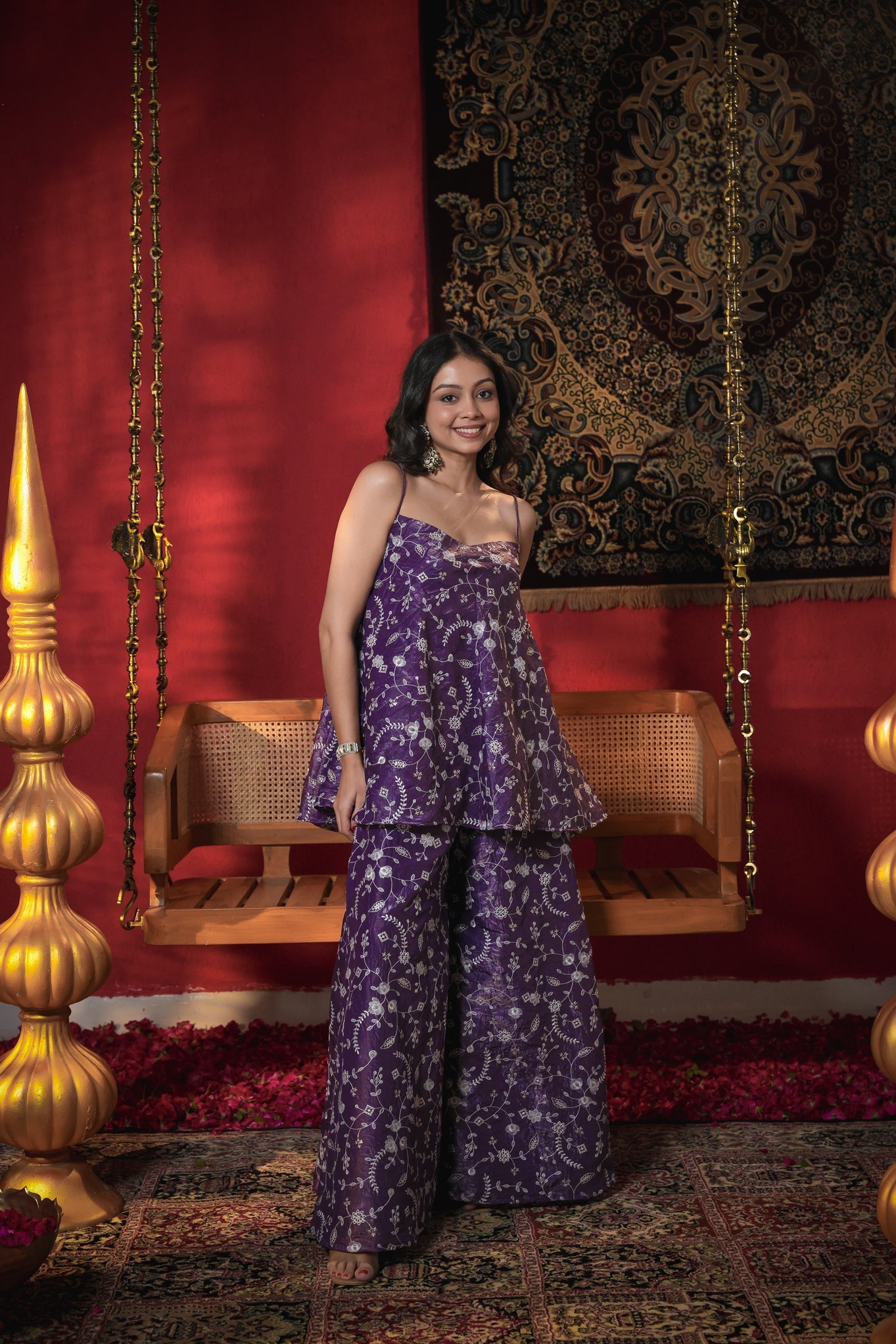 Basanti Purple Thread Work Palazzo Set