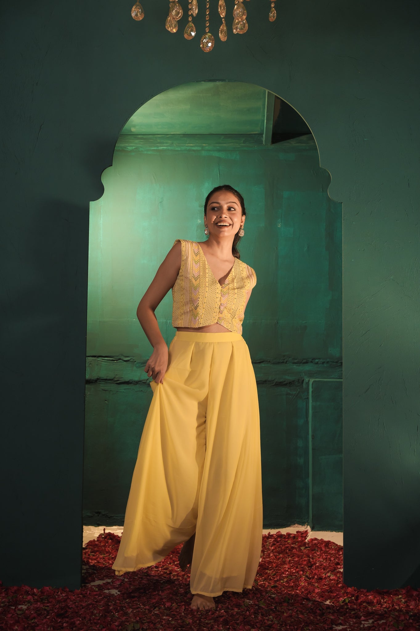 Poo Pastel Yellow Koti & Palazzo Set