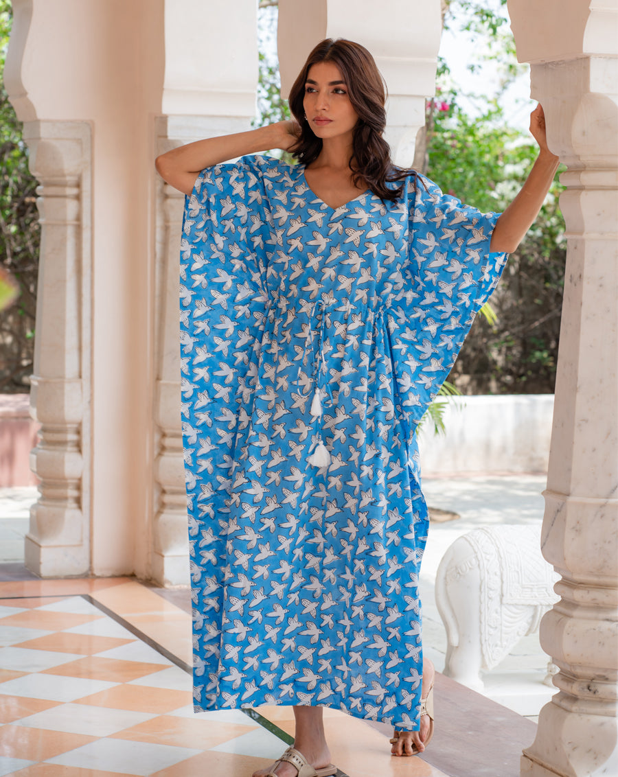 Chidiya Udd Hand Block Printed Cotton Kaftan