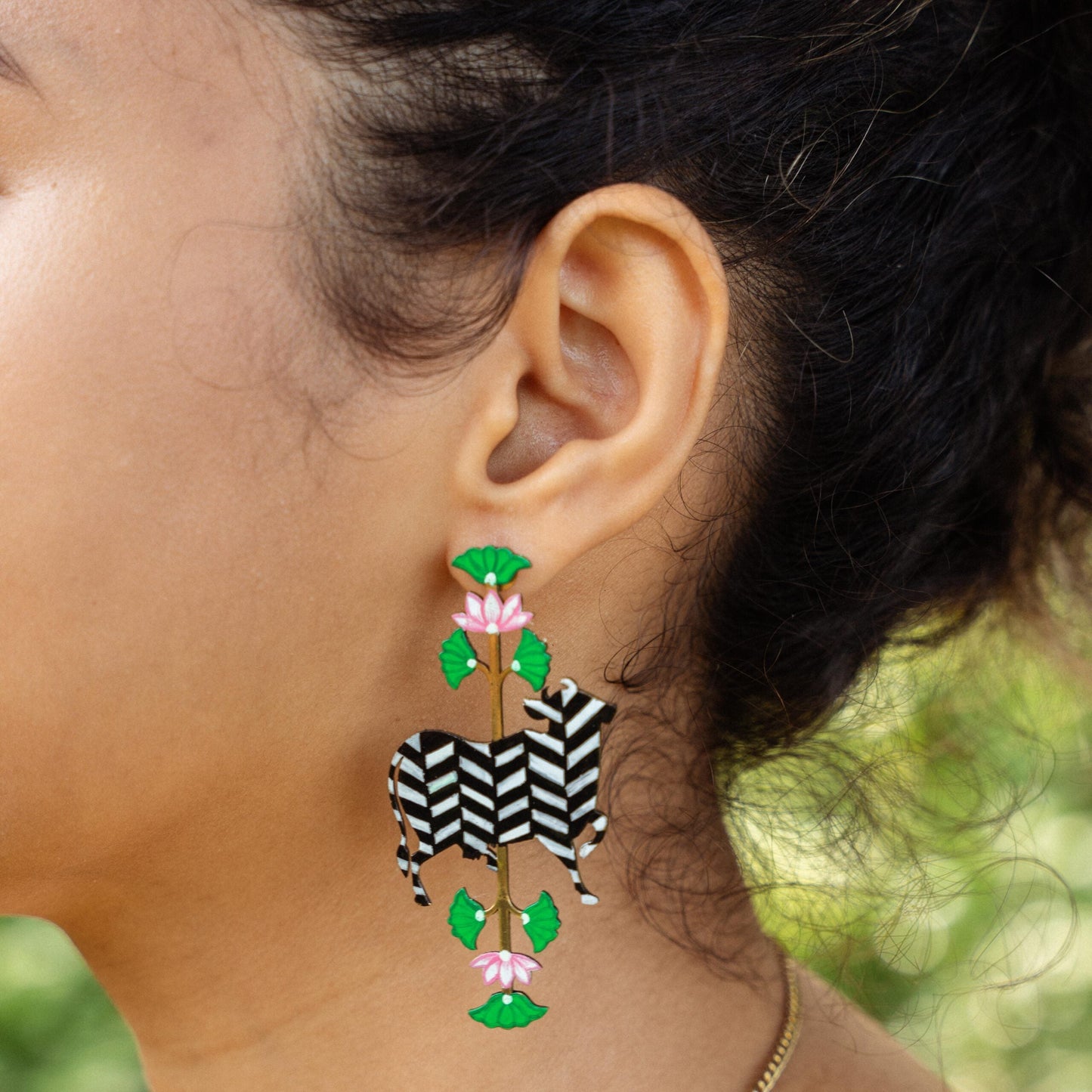 Chevron Pichwai Brass Earrings