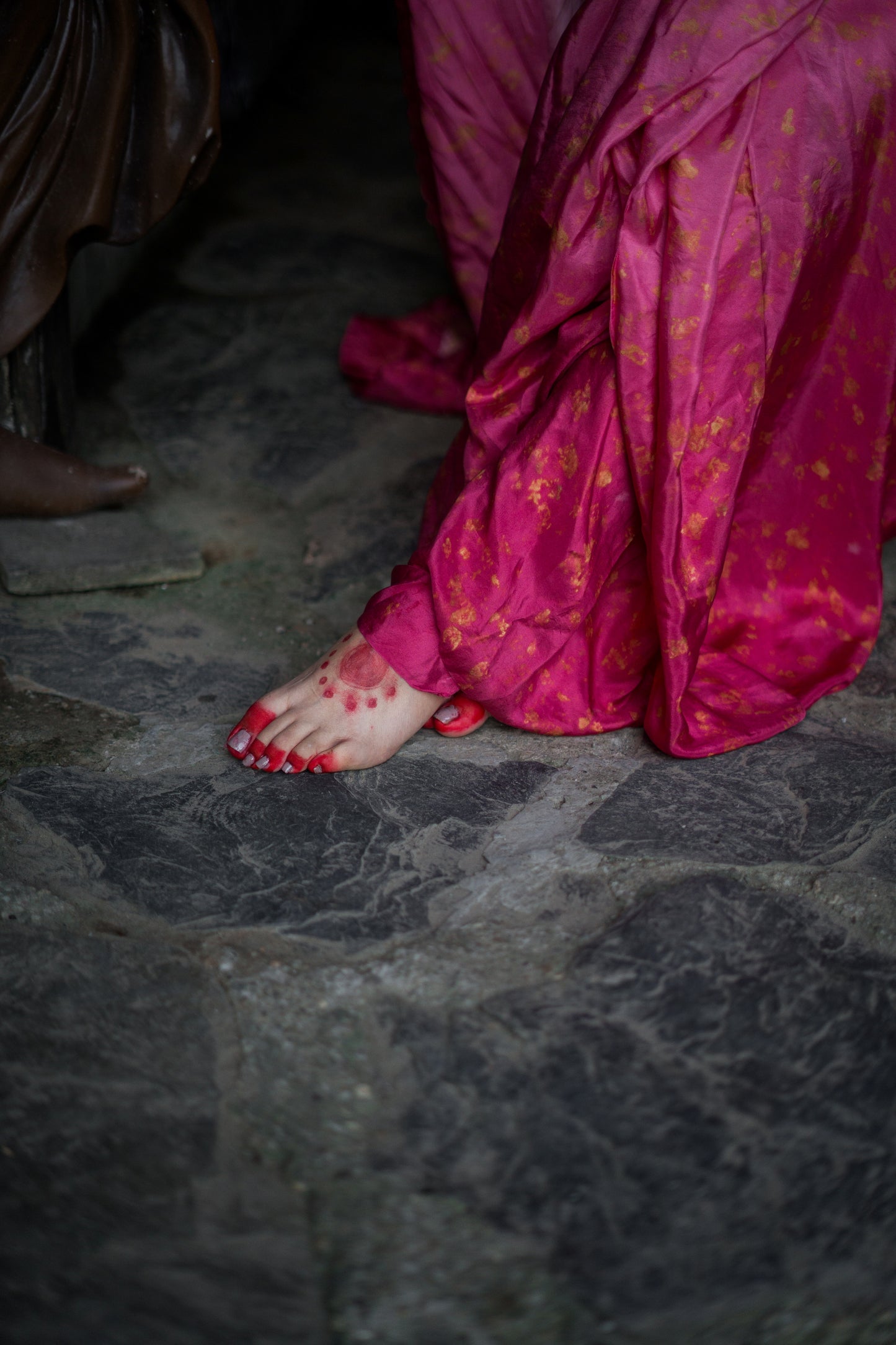Natural Flower Dyed Rani Habutai Silk Saree