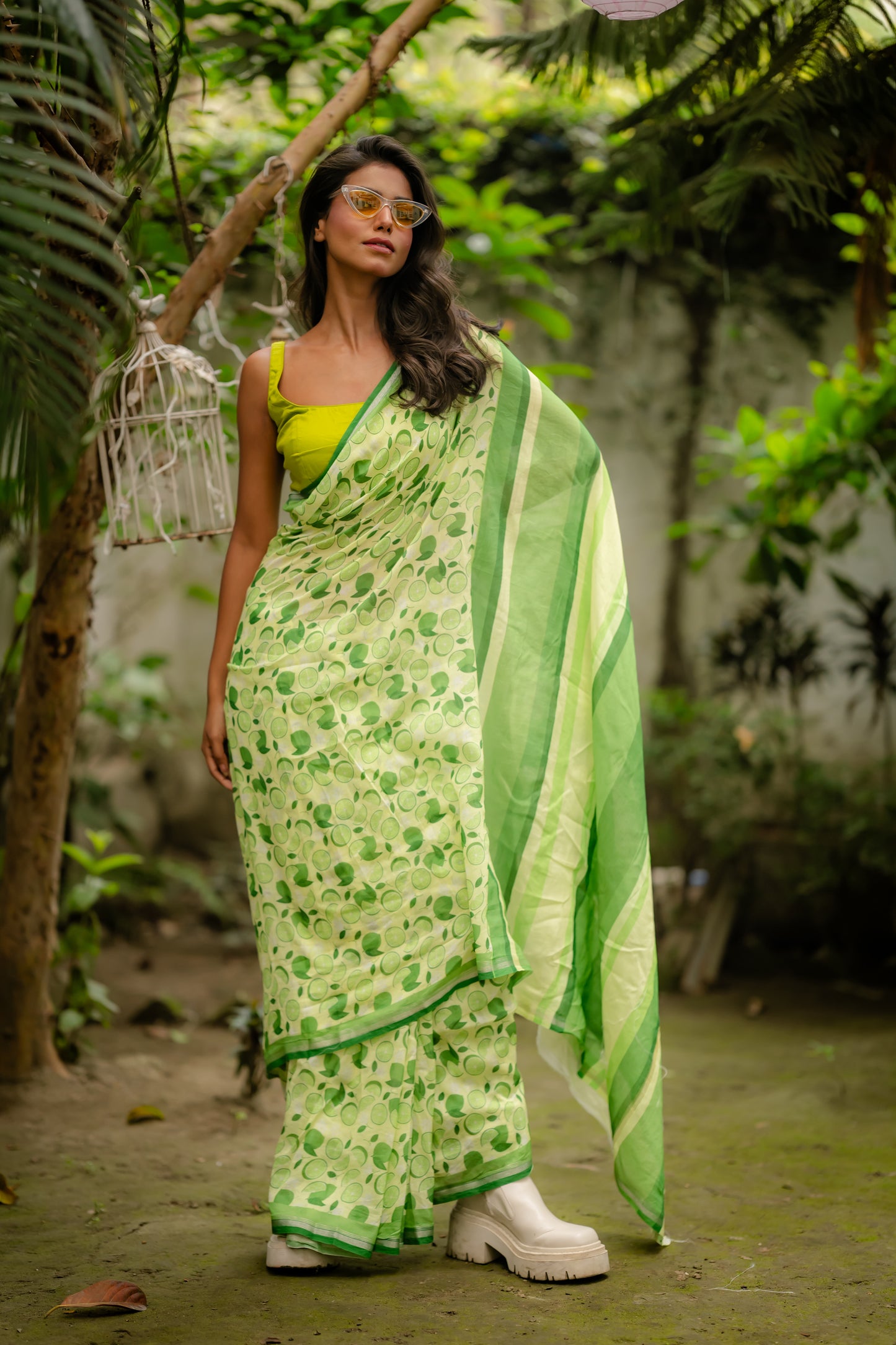 Lime And Lemon Print Saree