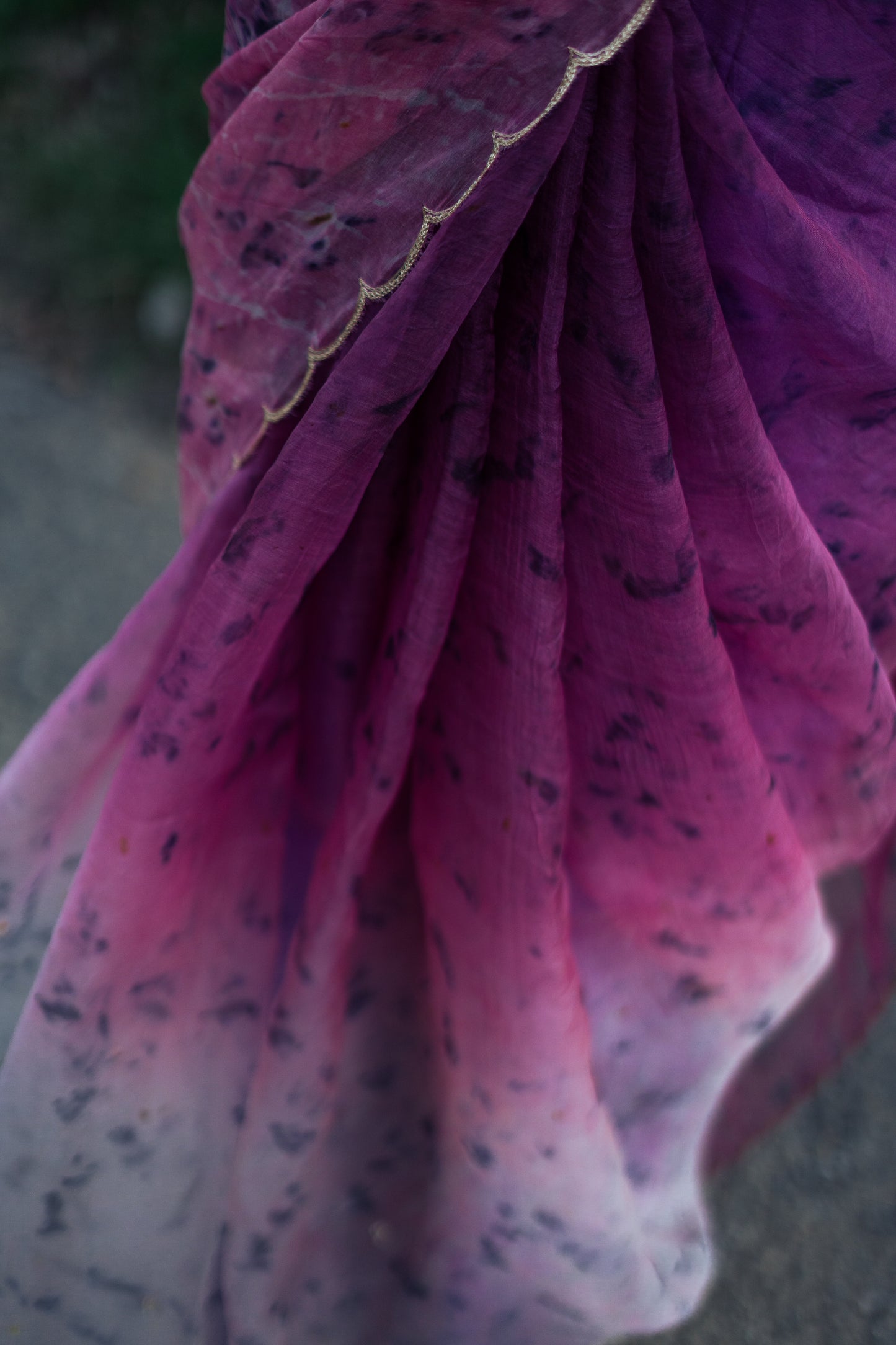 Natural Flower Dyed Jamun Hand Embroidered Organza Silk Saree