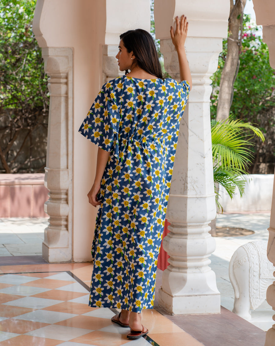 Daffodil Hand Block Printed Cotton Kaftan