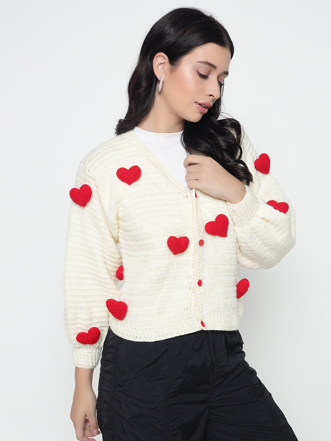 トップス heart dot jacquard knit cardigan Cupid Heart Cardigan – Local Nation