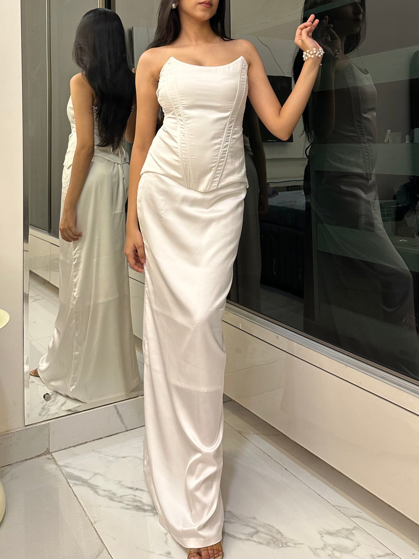 Monica Royal Satin Corset Set