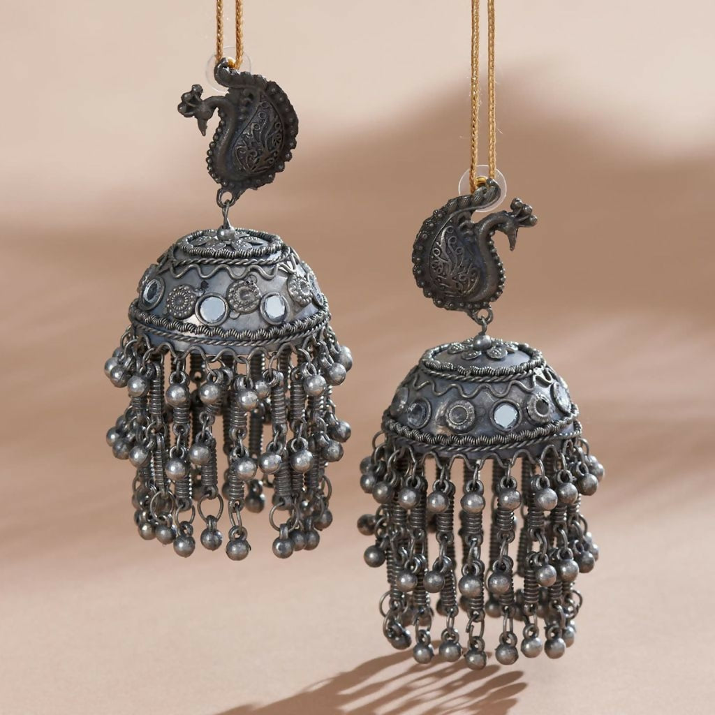 Gulmohar Silver Oxide Jhumkas – Local Nation
