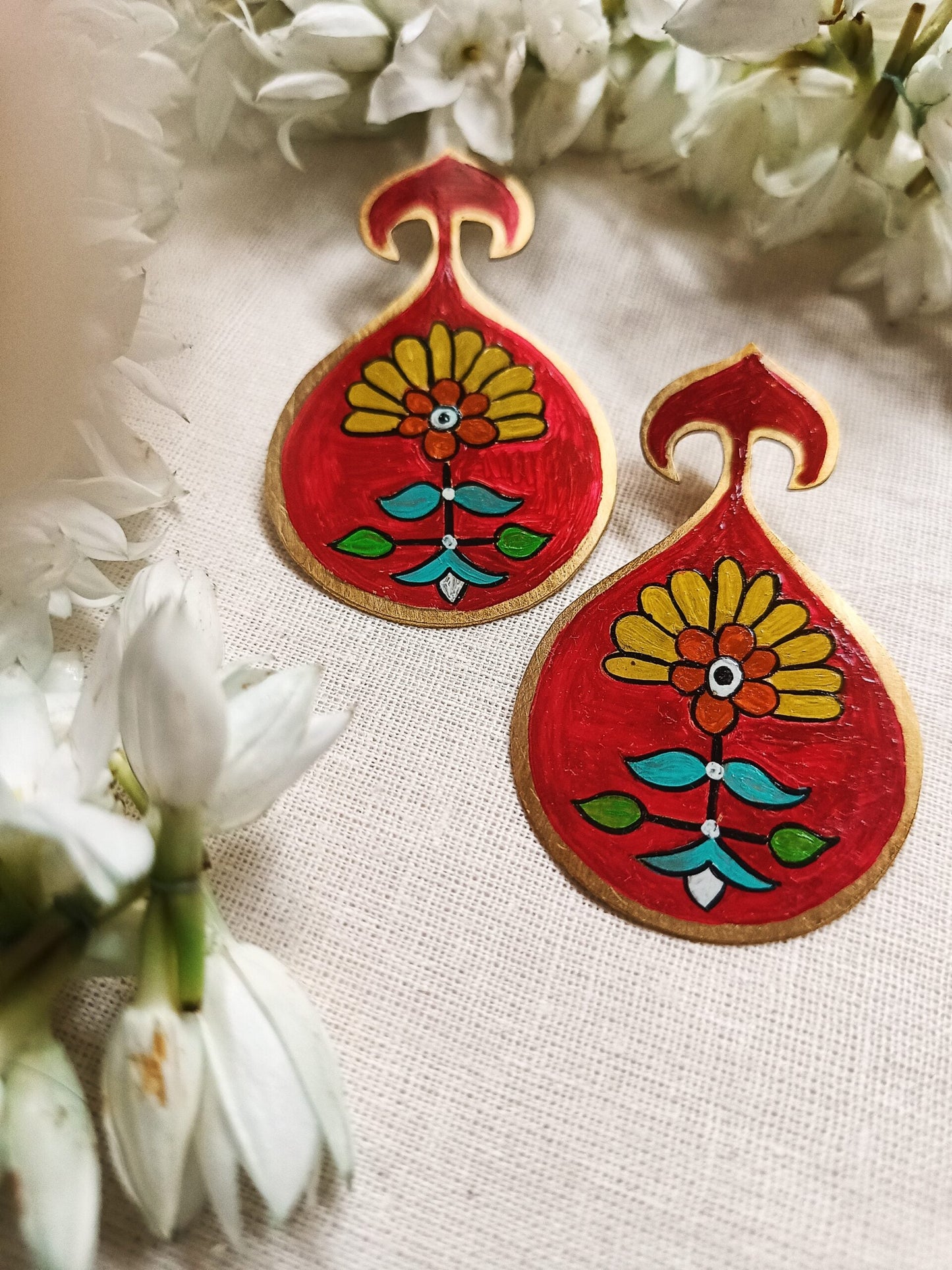 Red Block Handpainted Earring