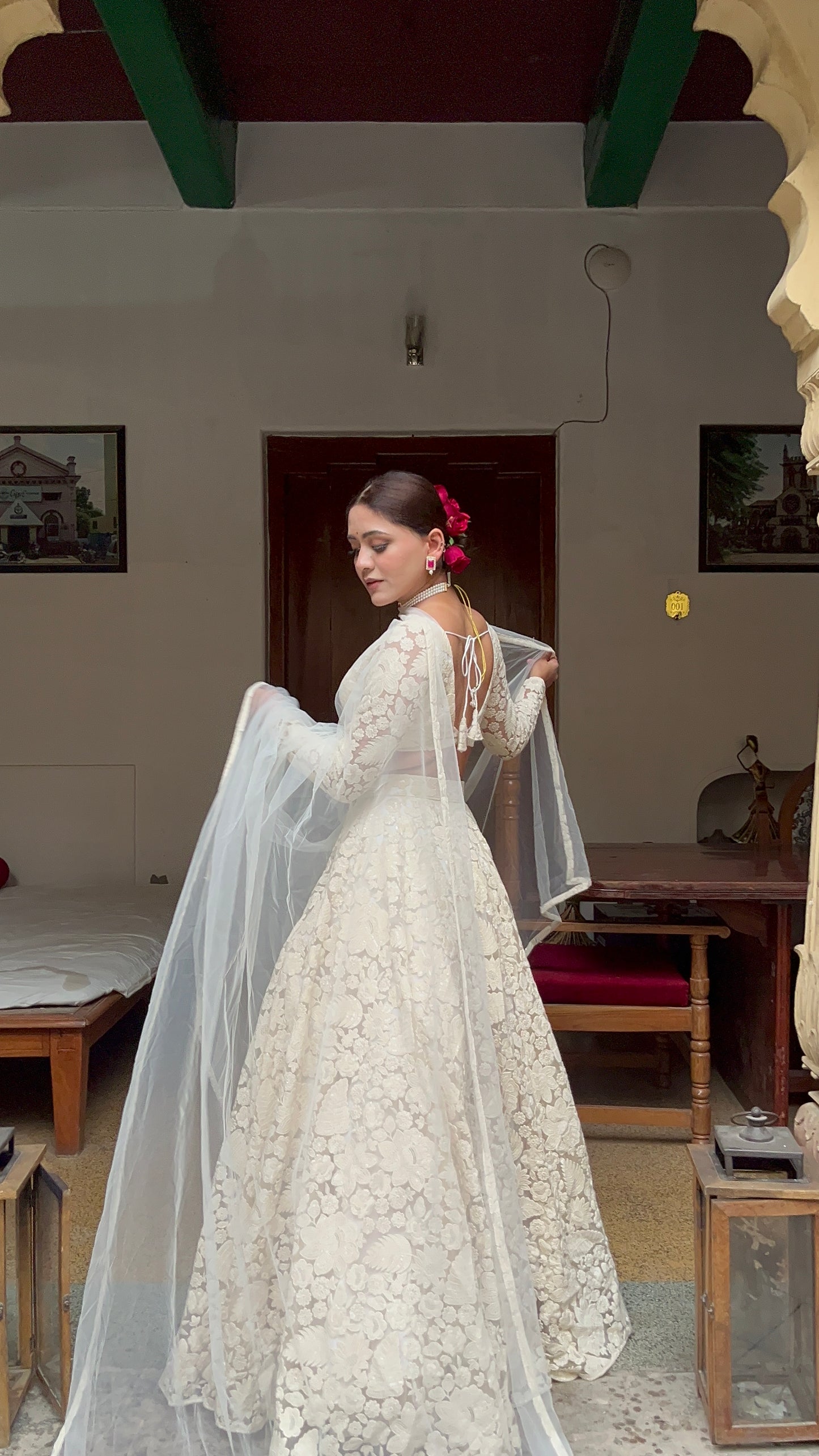 White Floral Lehenga