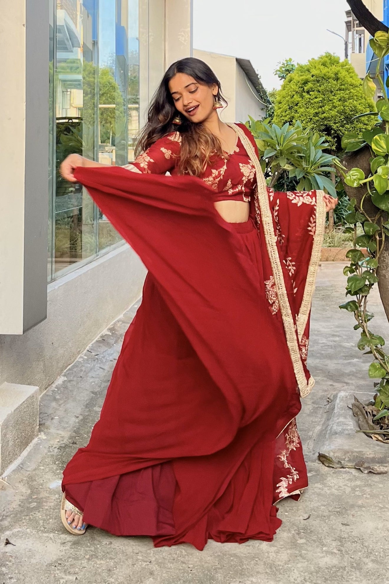 Maroon Minimalist Lehenga