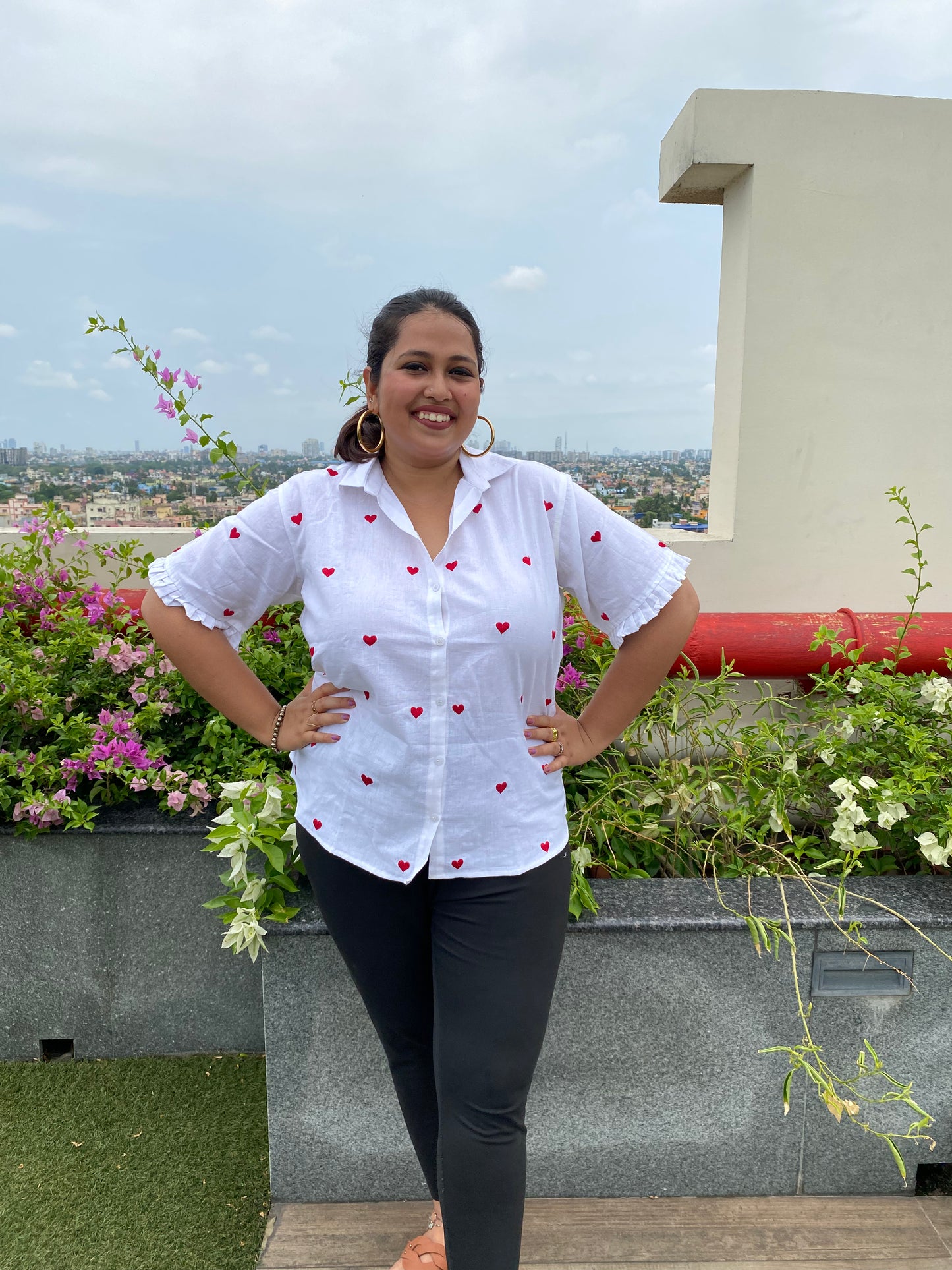 Dilbara Red Heart Embroidered Cotton Shirt