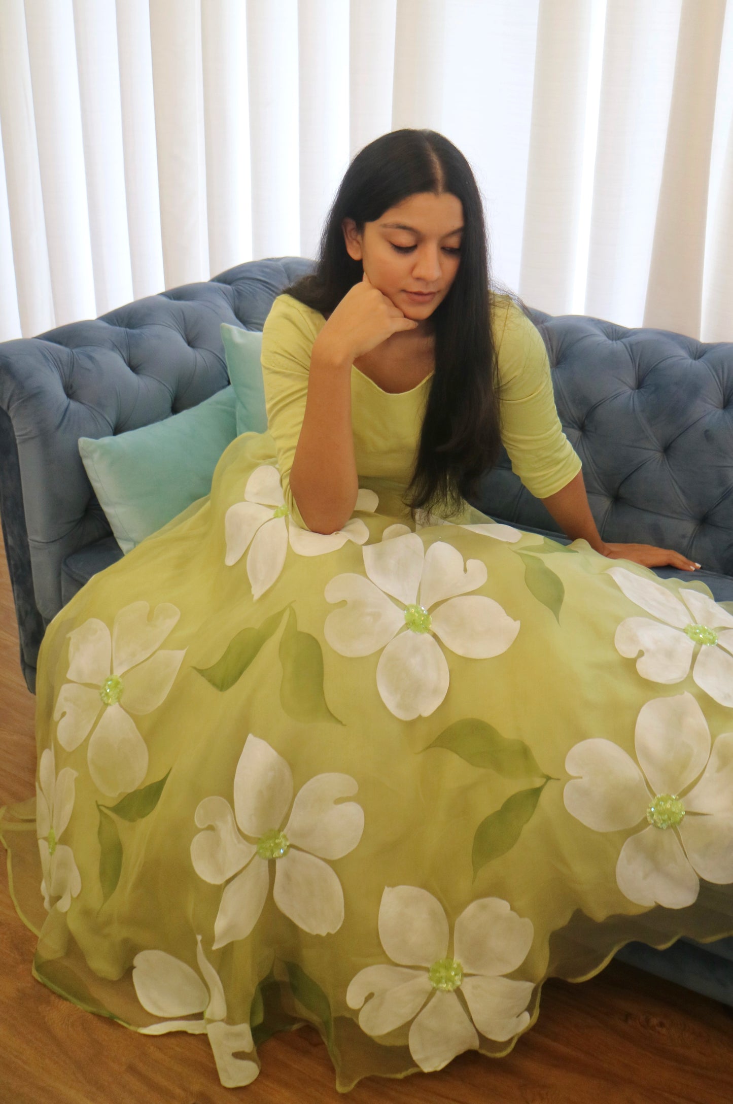 Flora Lehenga Set In Olive Green