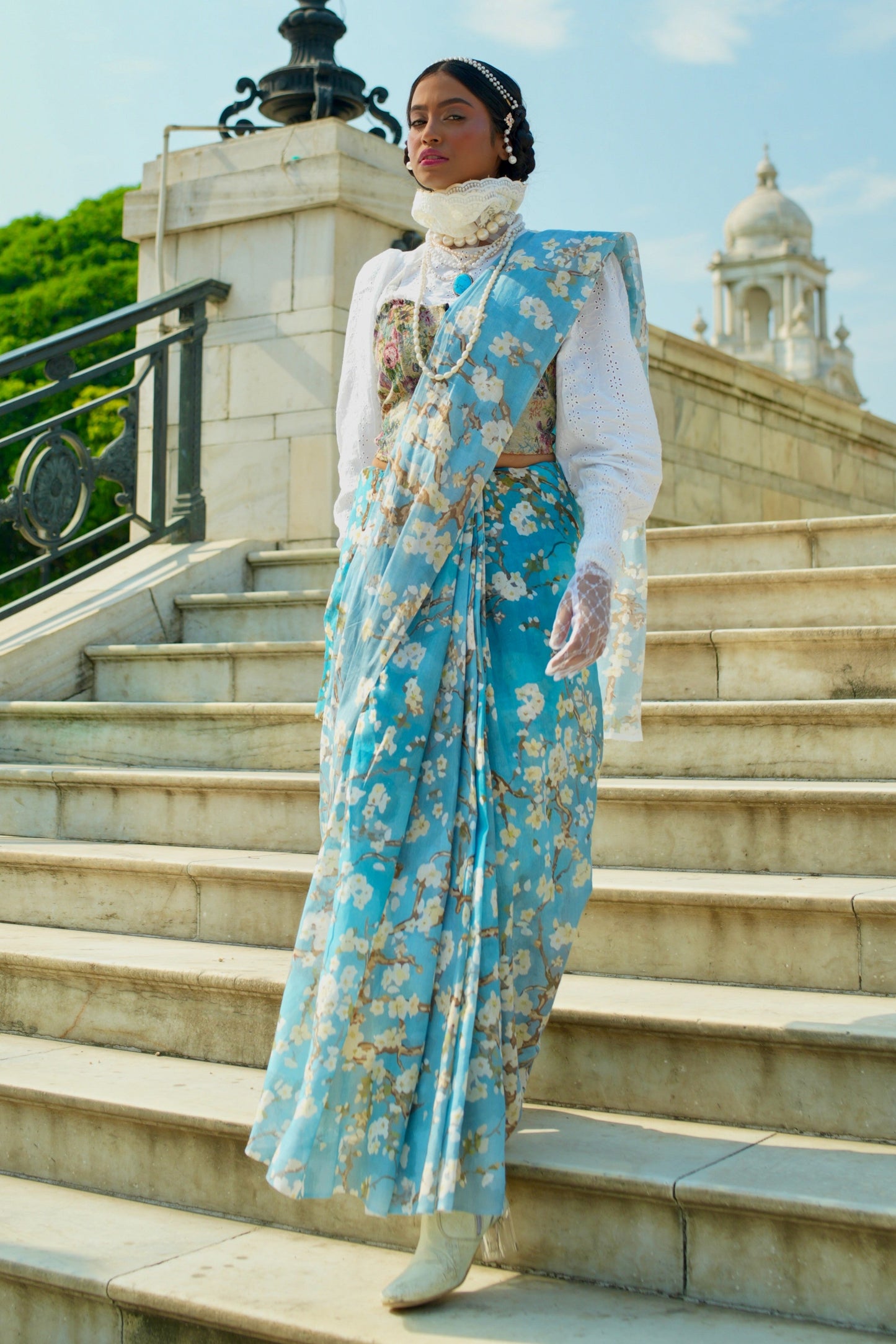 Almond Blossoms Mul Cotton Saree