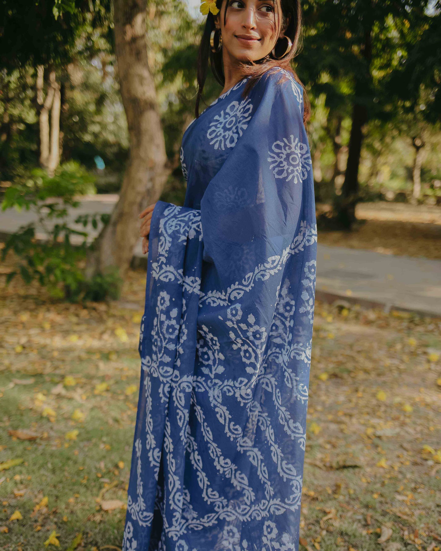 Cool Blue - Batik Pure Mulmul Cotton Saree