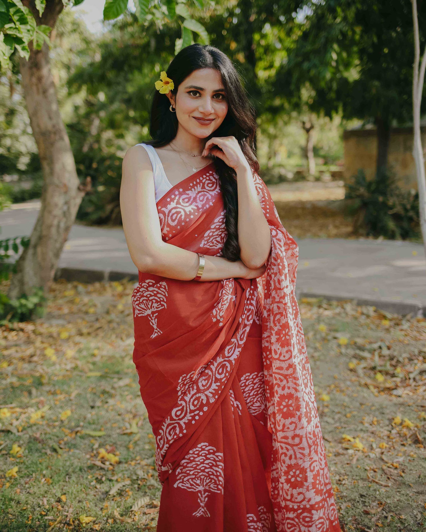 Cherry Crush - Red Batik Pure Mulmul Cotton Saree