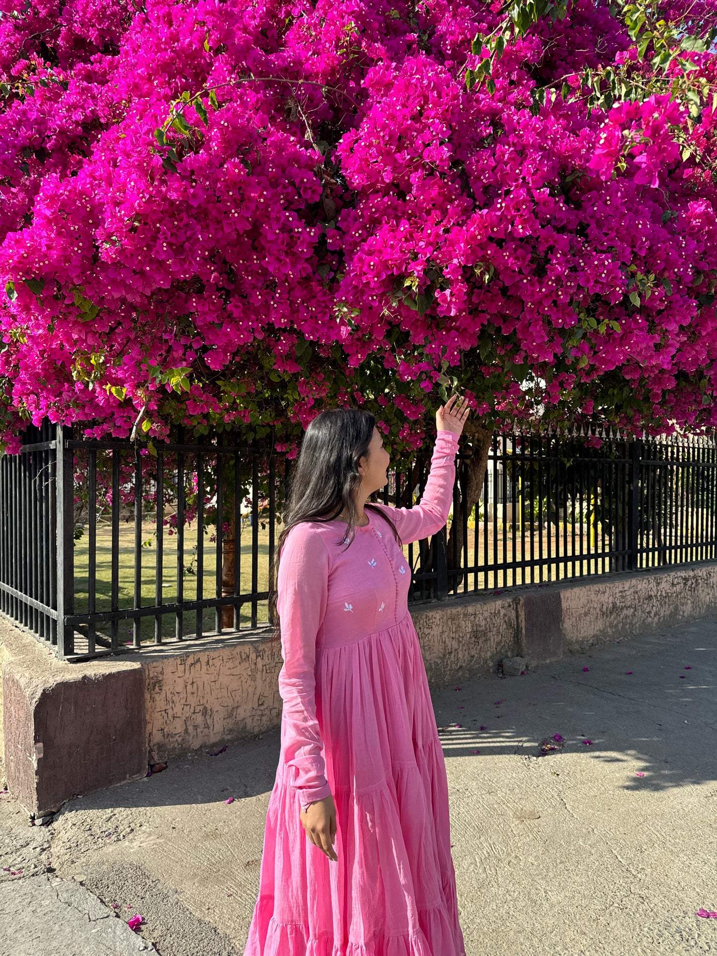 Pink Cotton Mulmul Long Anarkali Kurti