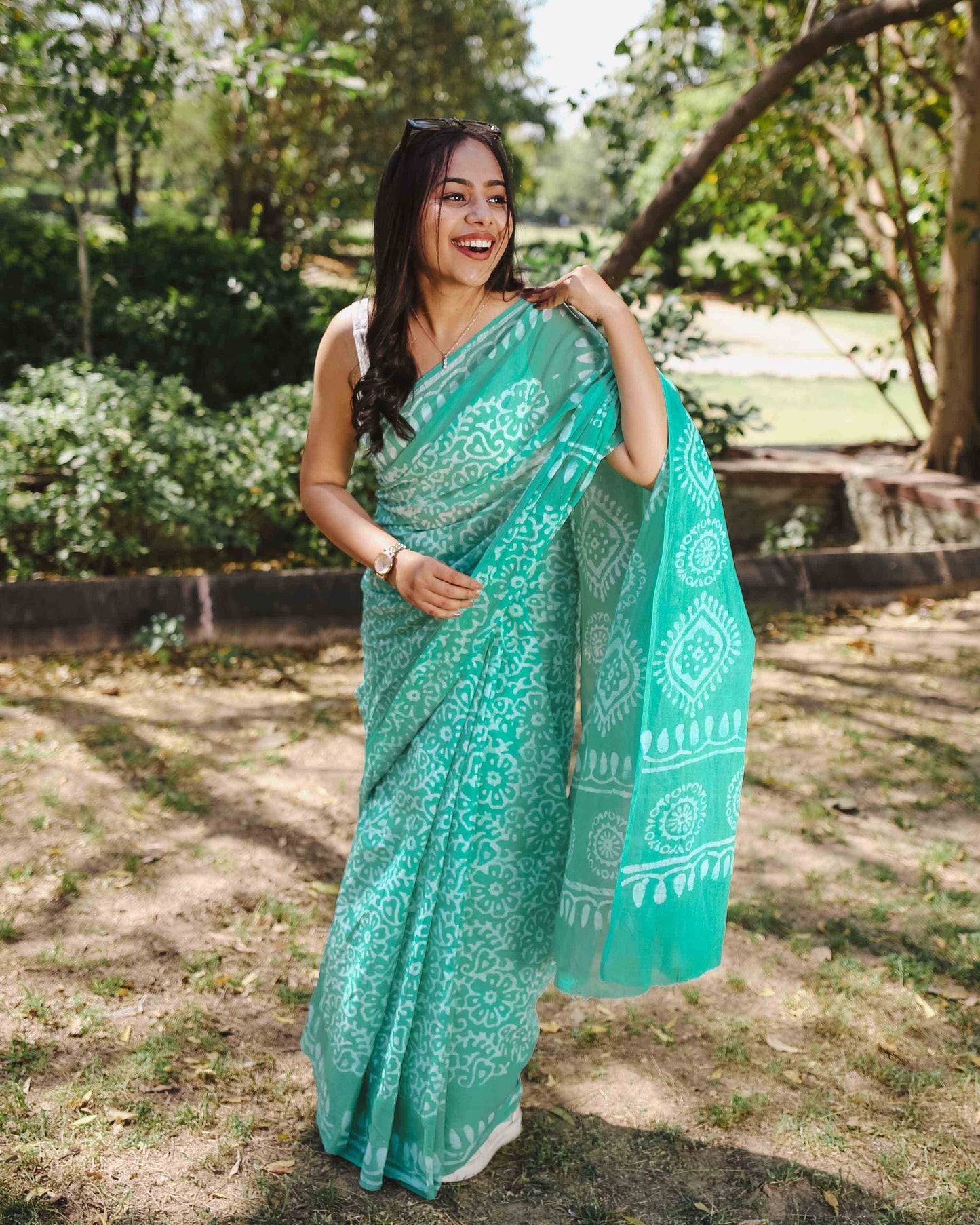 Mint Pop - Green Batik Pure Mulmul Cotton Saree