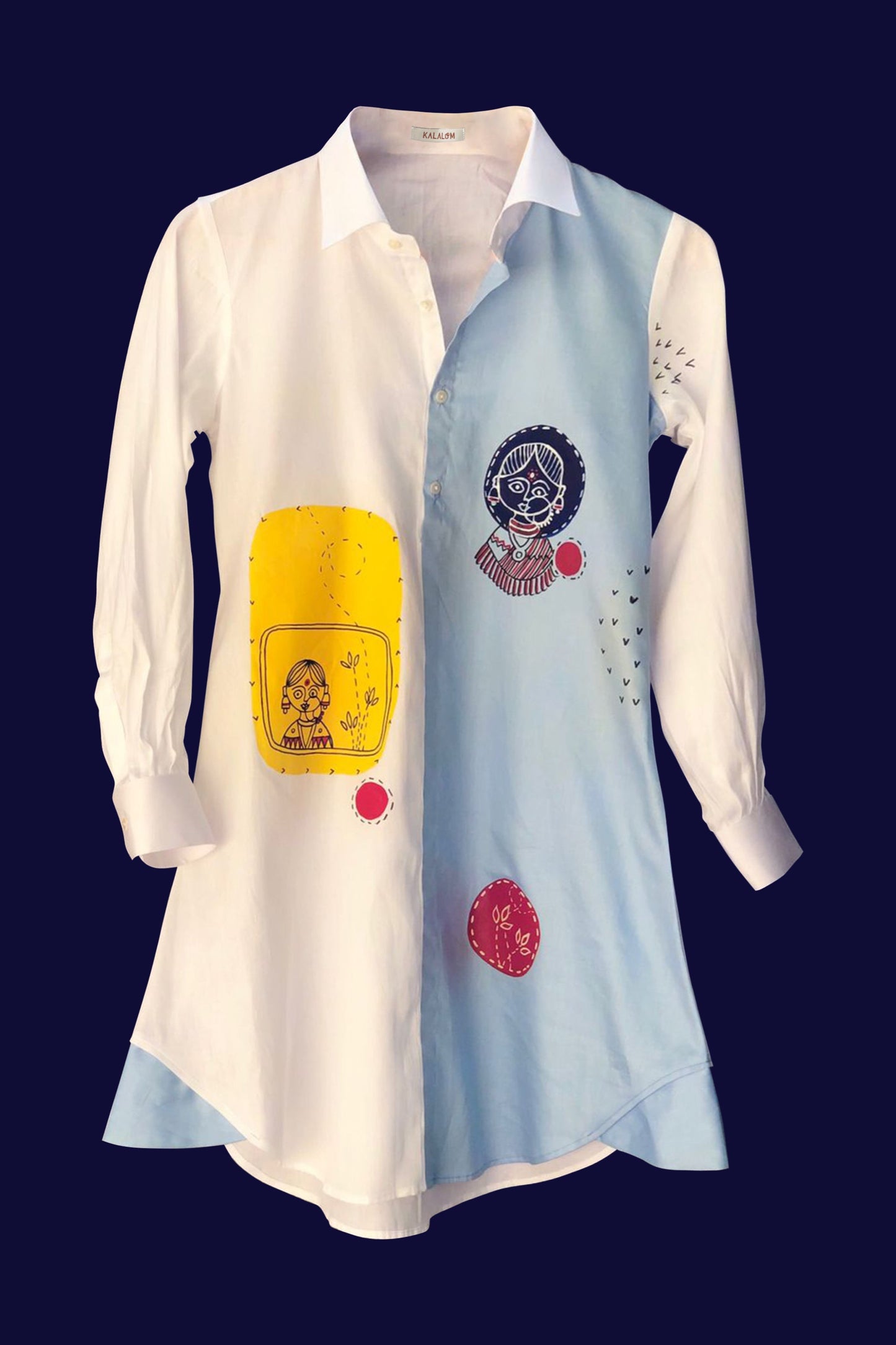 Blue Half n Half Chulbuli Hand Painted Shirt