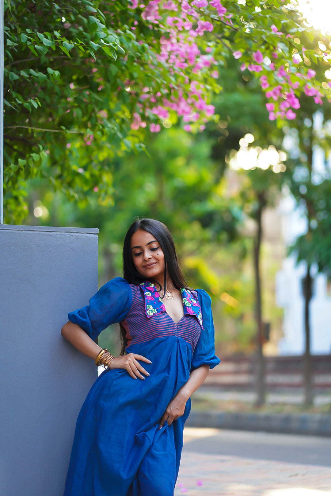 Lotus In Blue Pond Cotton Dress