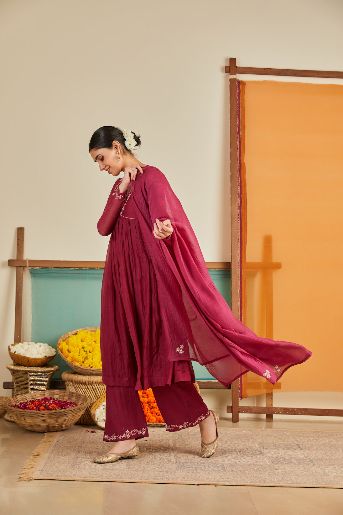 Rozina Maroon Chanderi Kurta Set