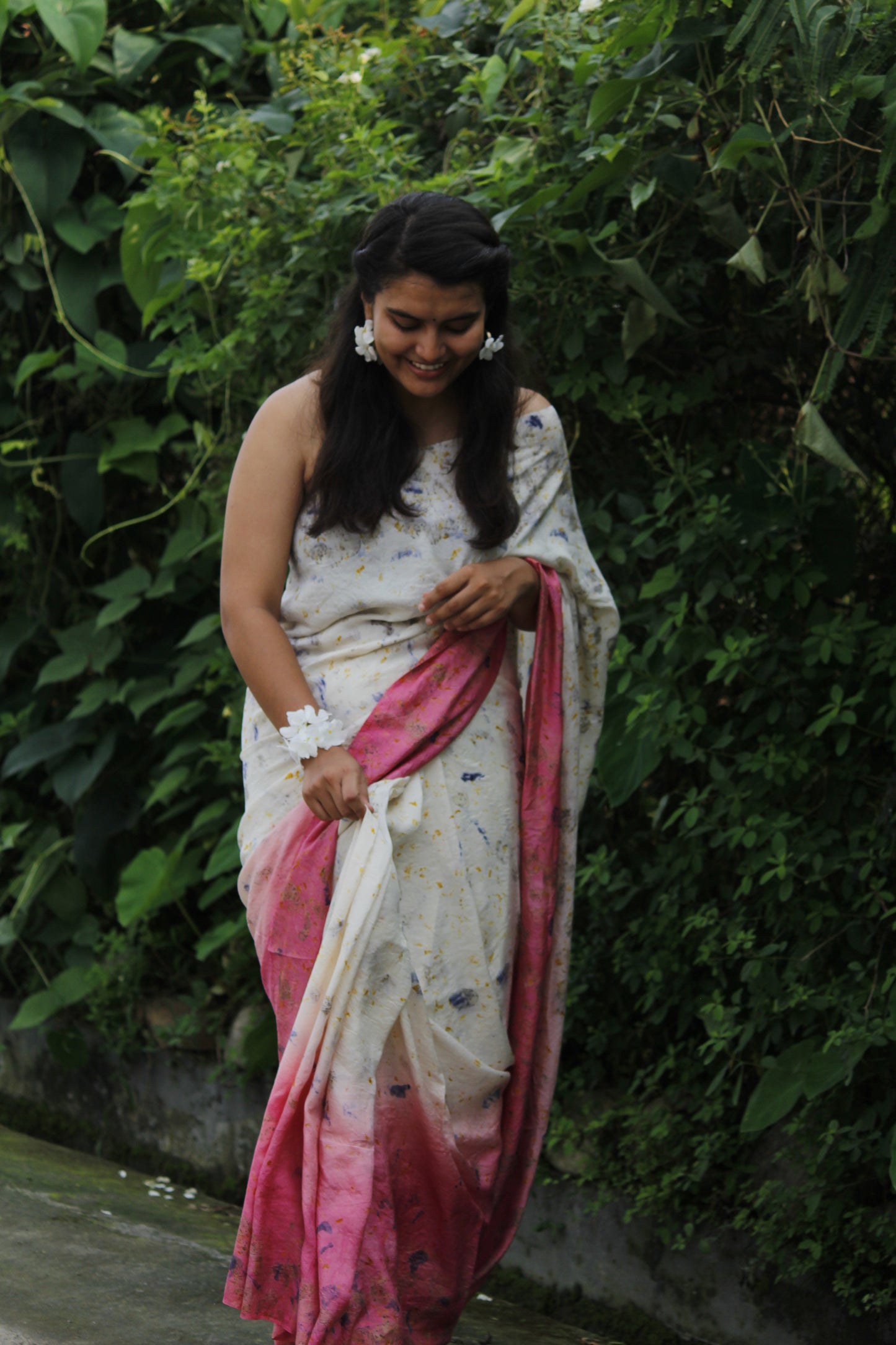 Natural Flower Dyed Lana Habutai Silk Saree