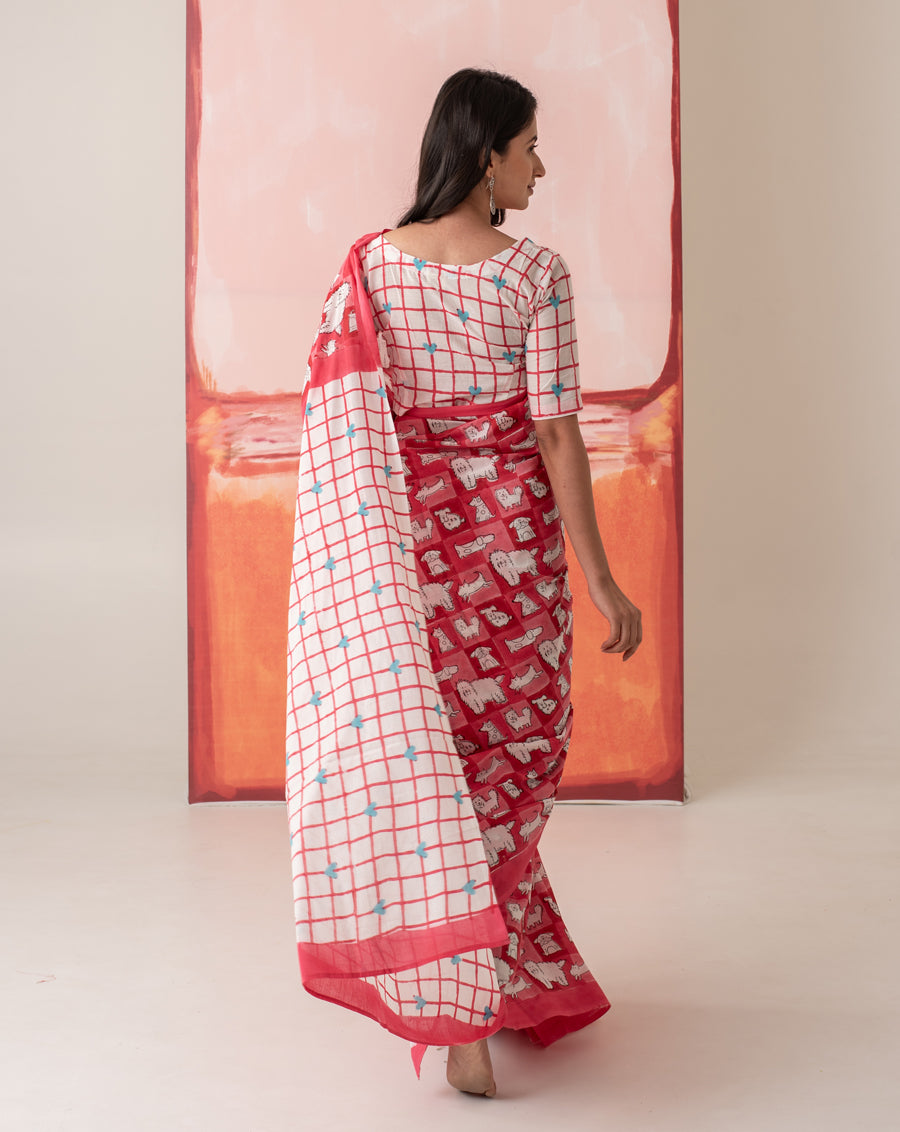 Mumtaaz's Woof - Dog Motif Mul Cotton Saree