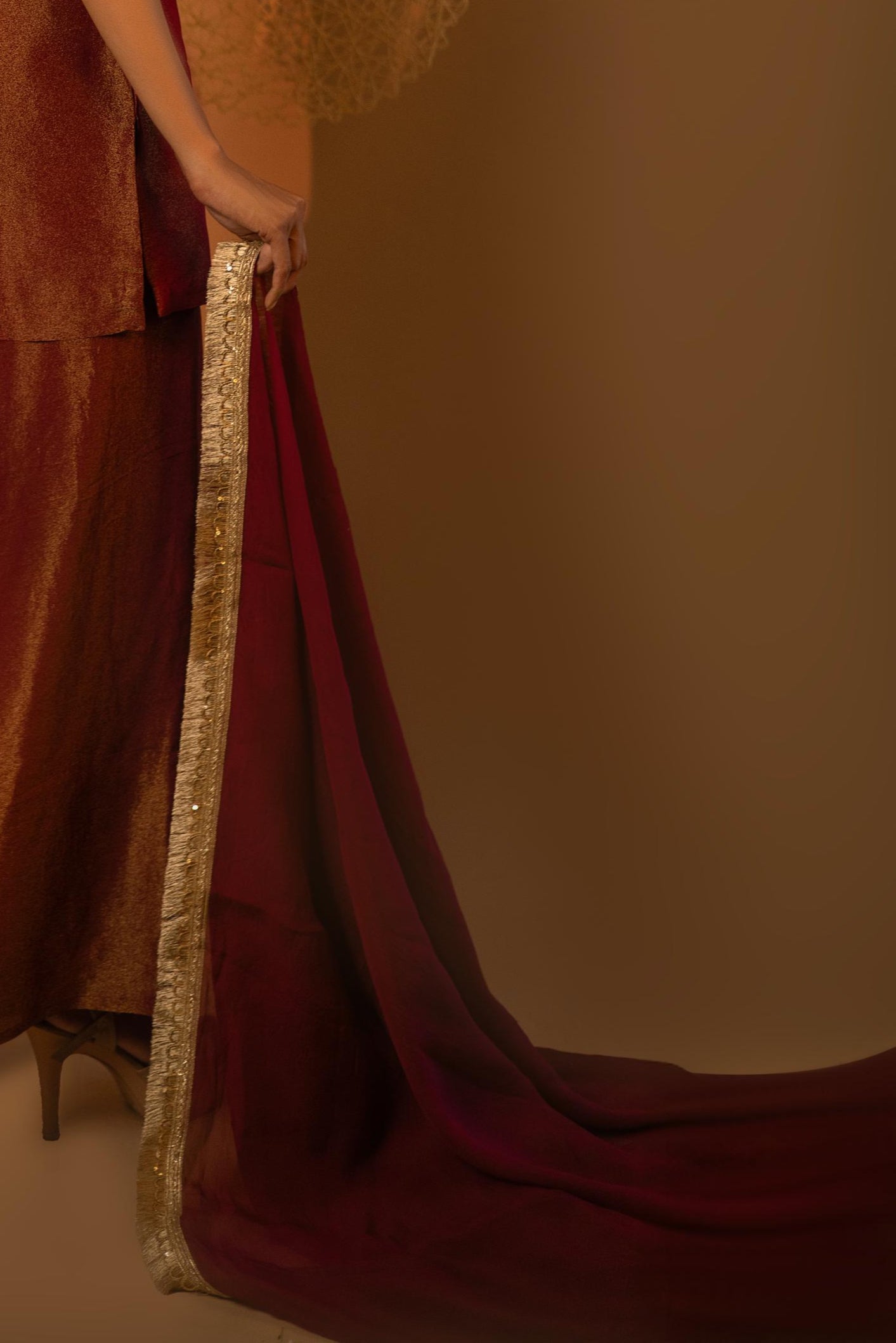 Gota Border Oragnza Dupatta