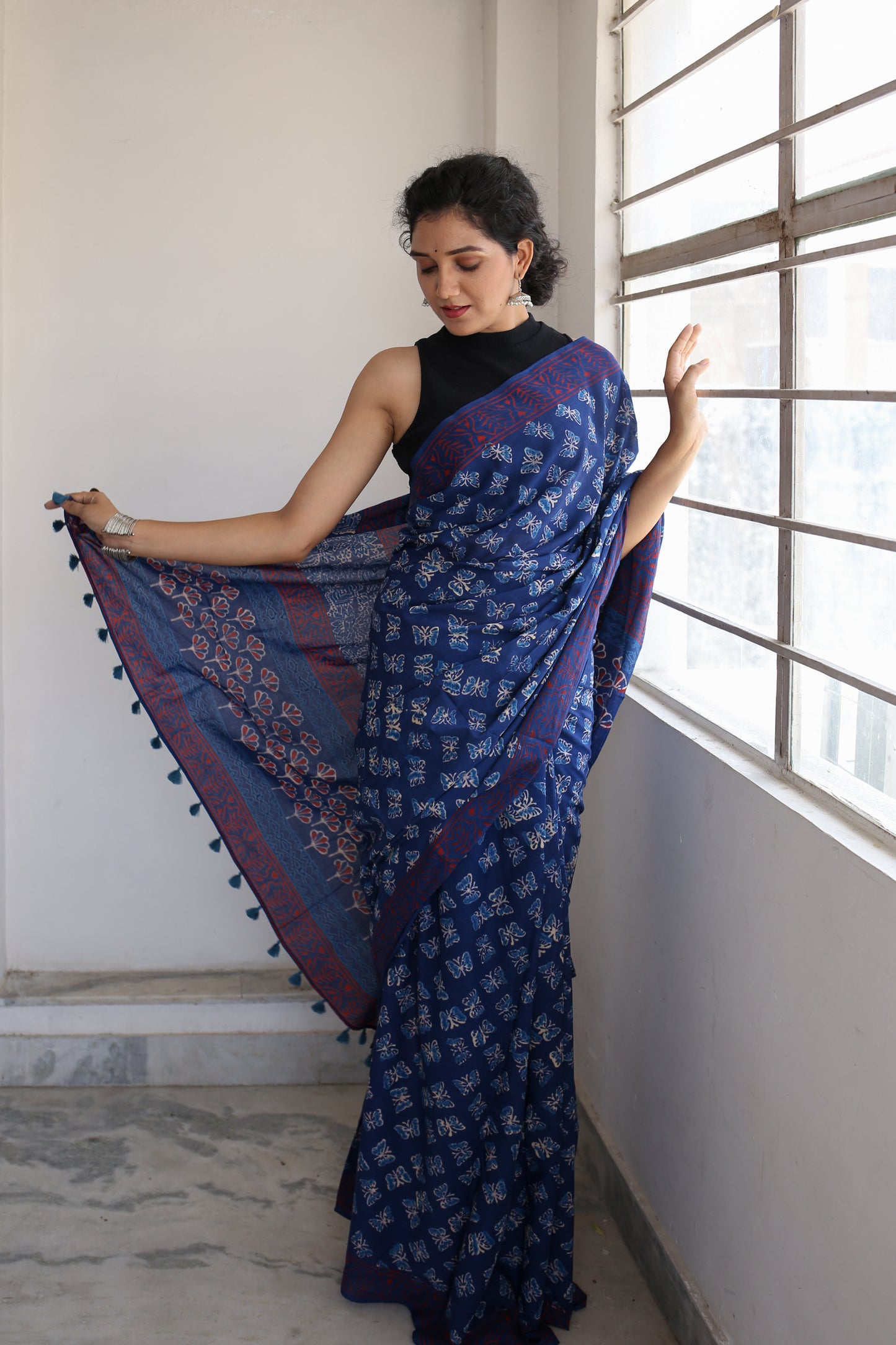 Butterflies Hand Block Print Saree