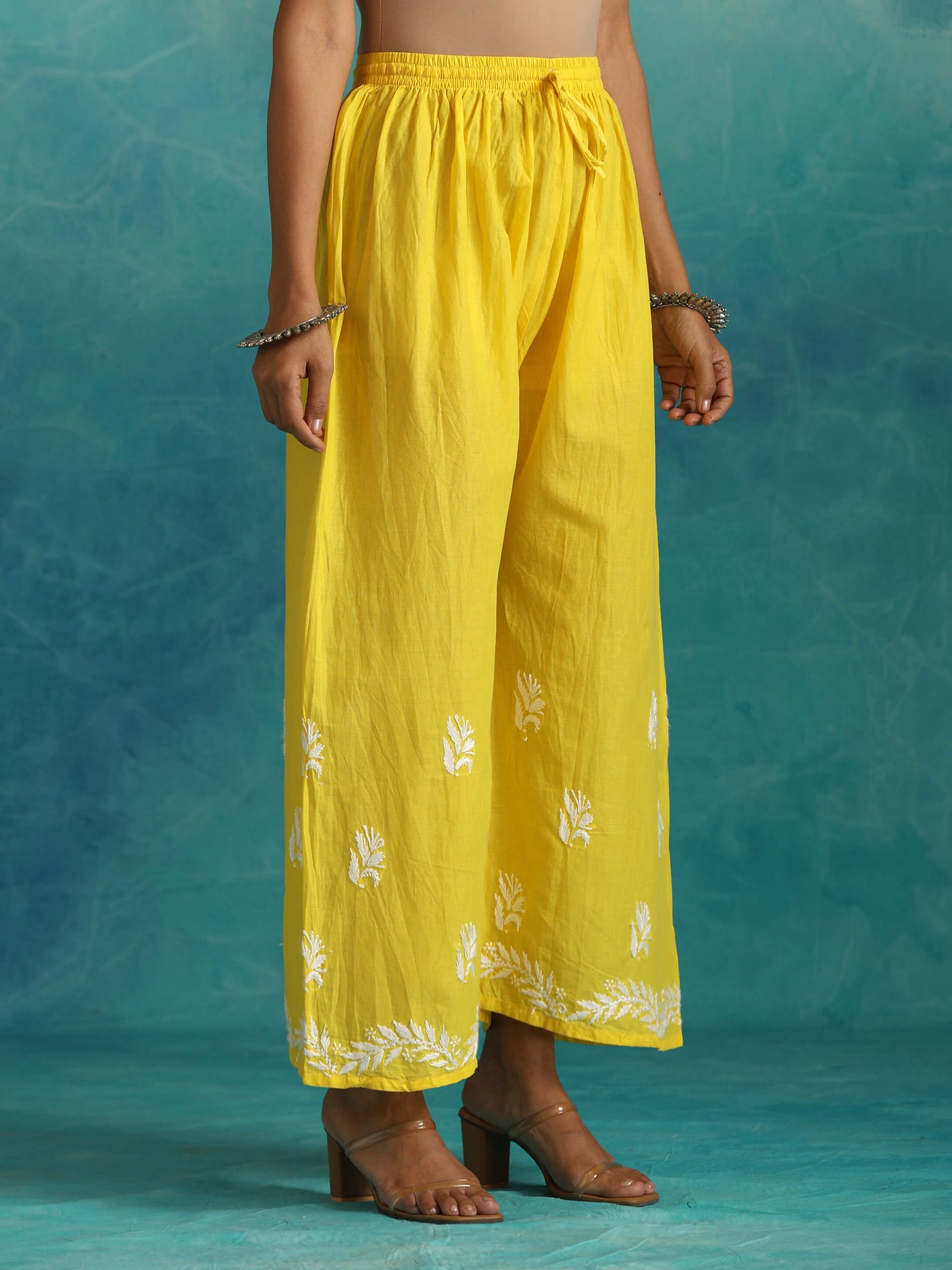 Sara Yellow Short Chikankari Anarkali Kurta Set