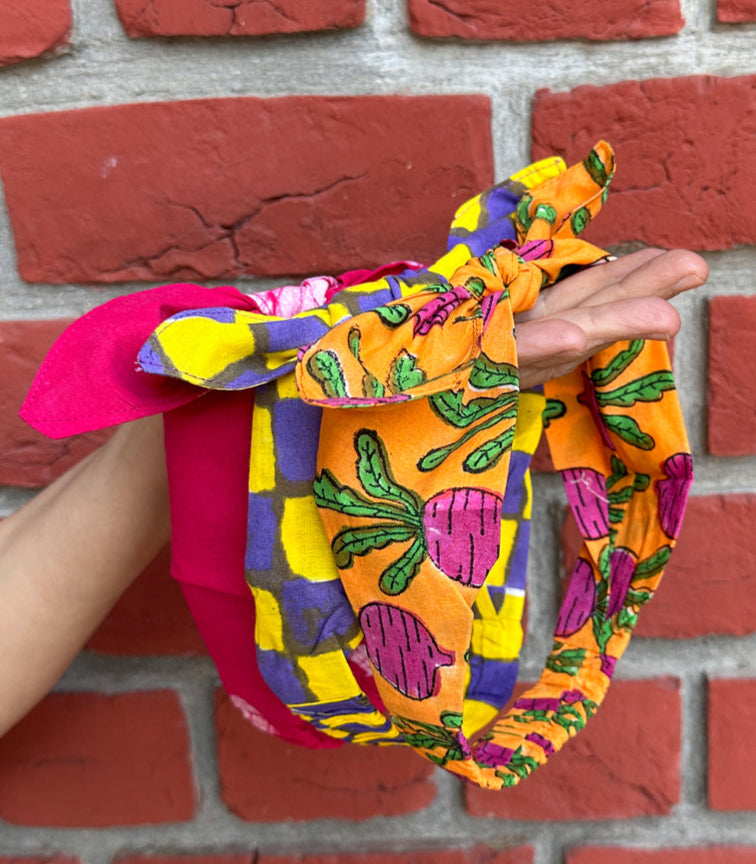 Beet-Gulabo-Cheq - Set of 3 Handcrafted Cotton Bow Hairbands