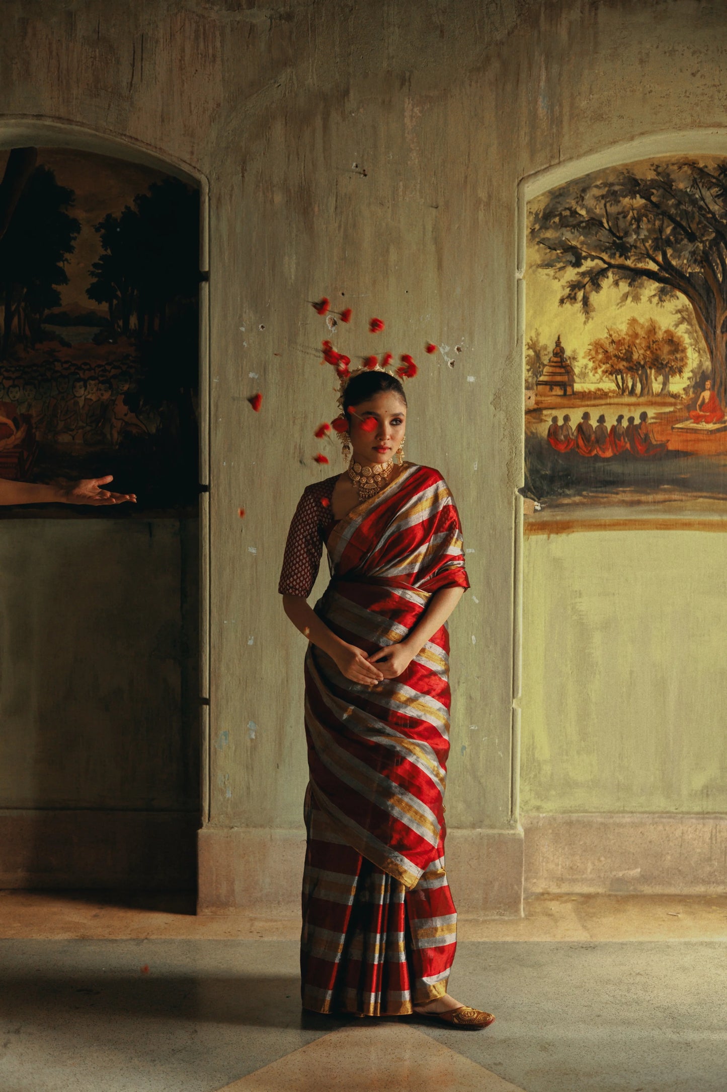 Prathamika Multicolour Striped Handloom Tissue Saree