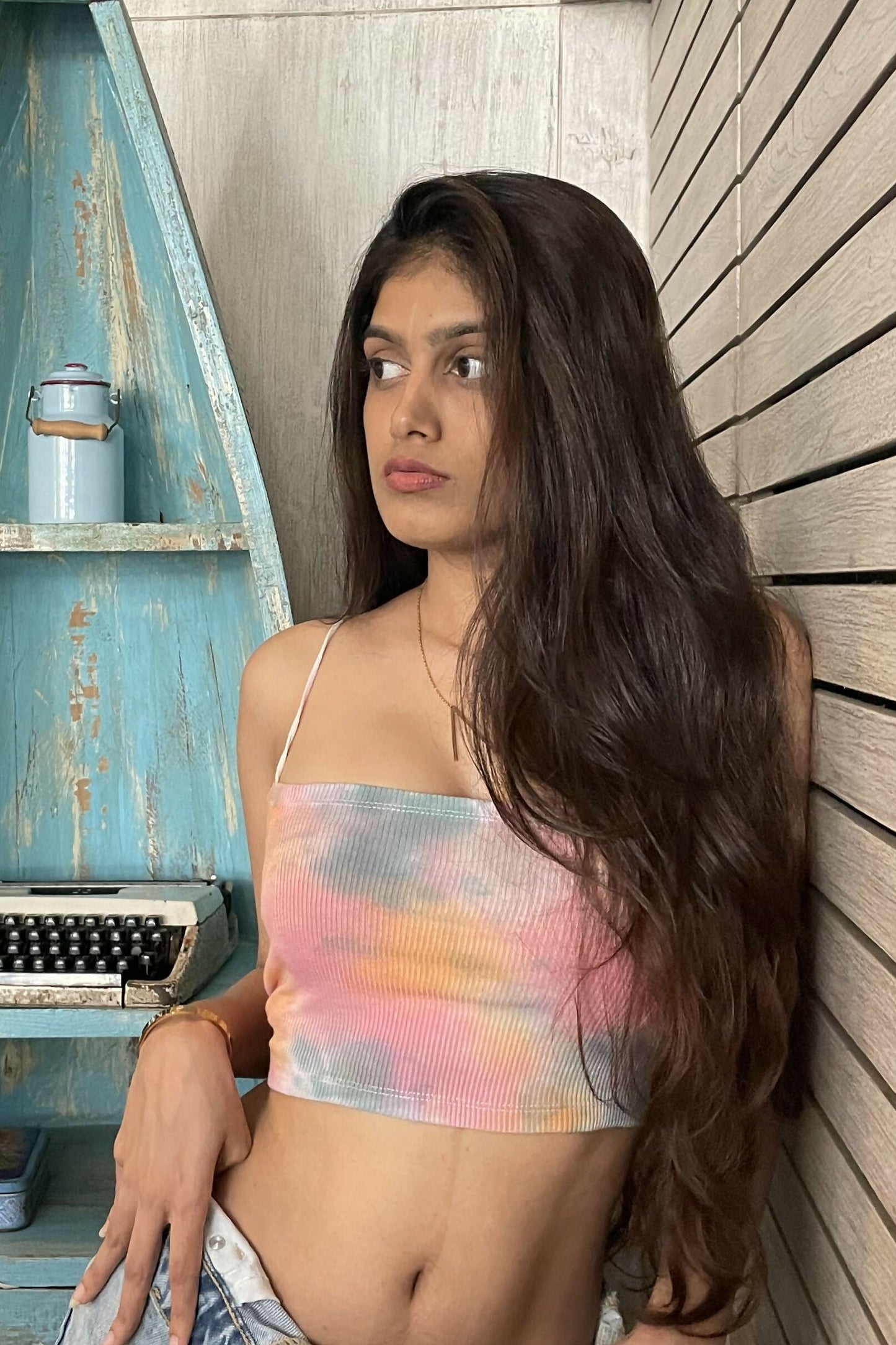 Chic Ribbed Tie & Dye Bandeau Top