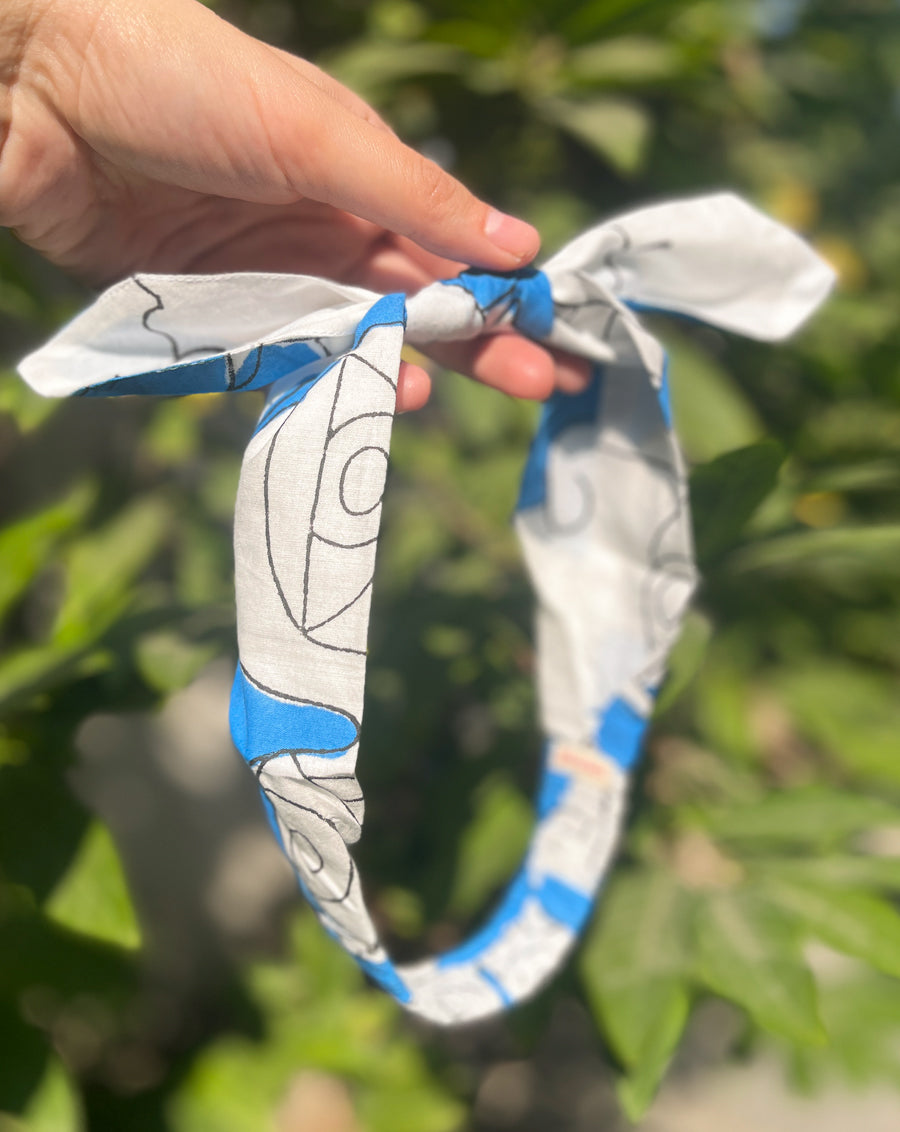 Chehre Blue-Nazar Battu - Set of 2 Handcrafted Cotton Bow Hairbands