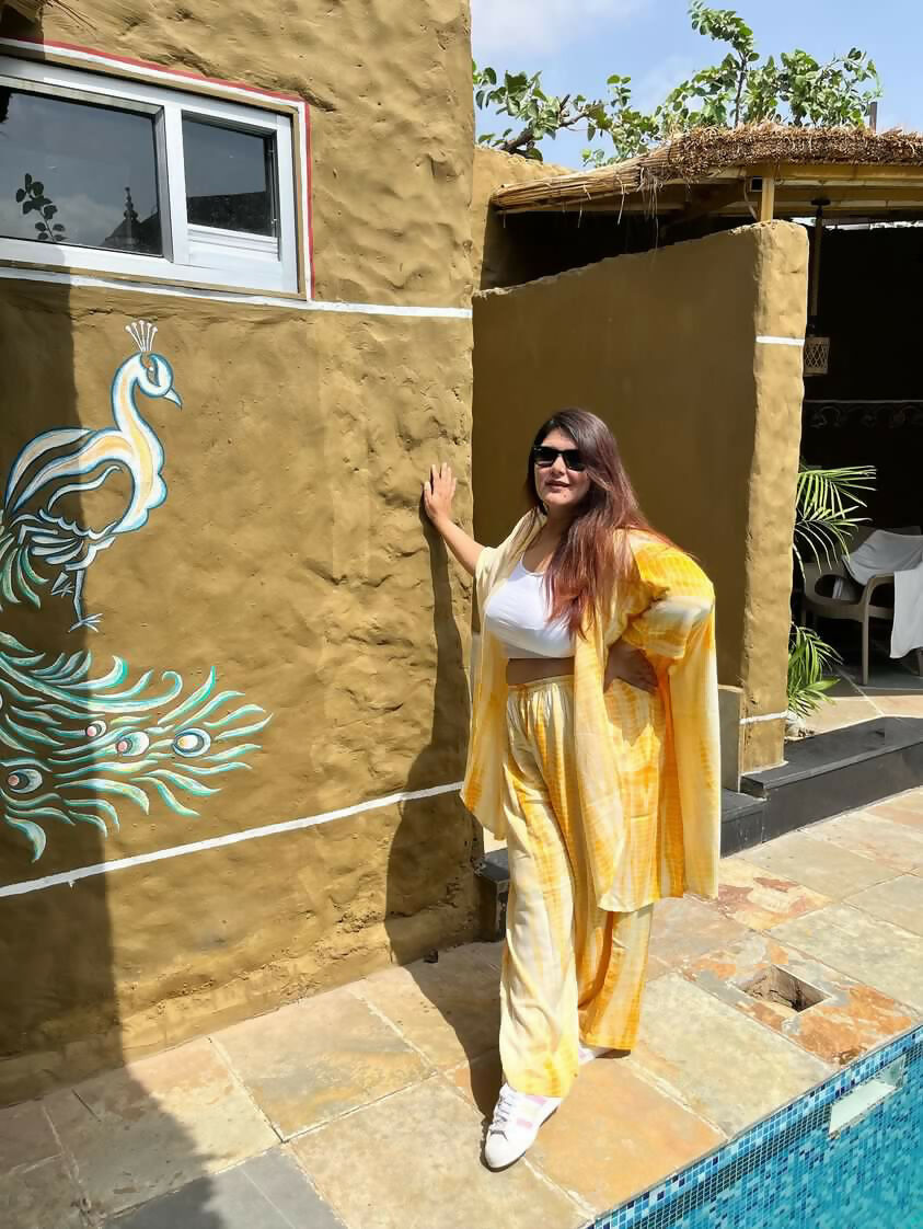 Yellow Shibori Shrug Trouser Set