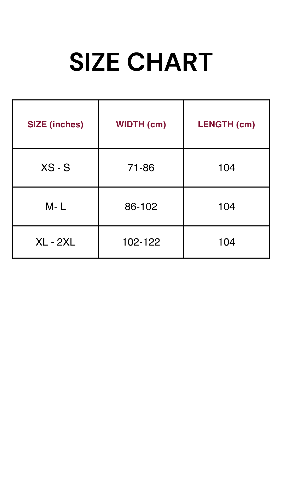 SAREE SIZE CHART