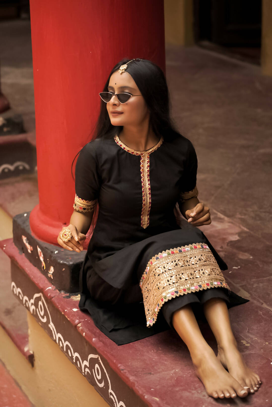 Mannya Black Cotton Kurta