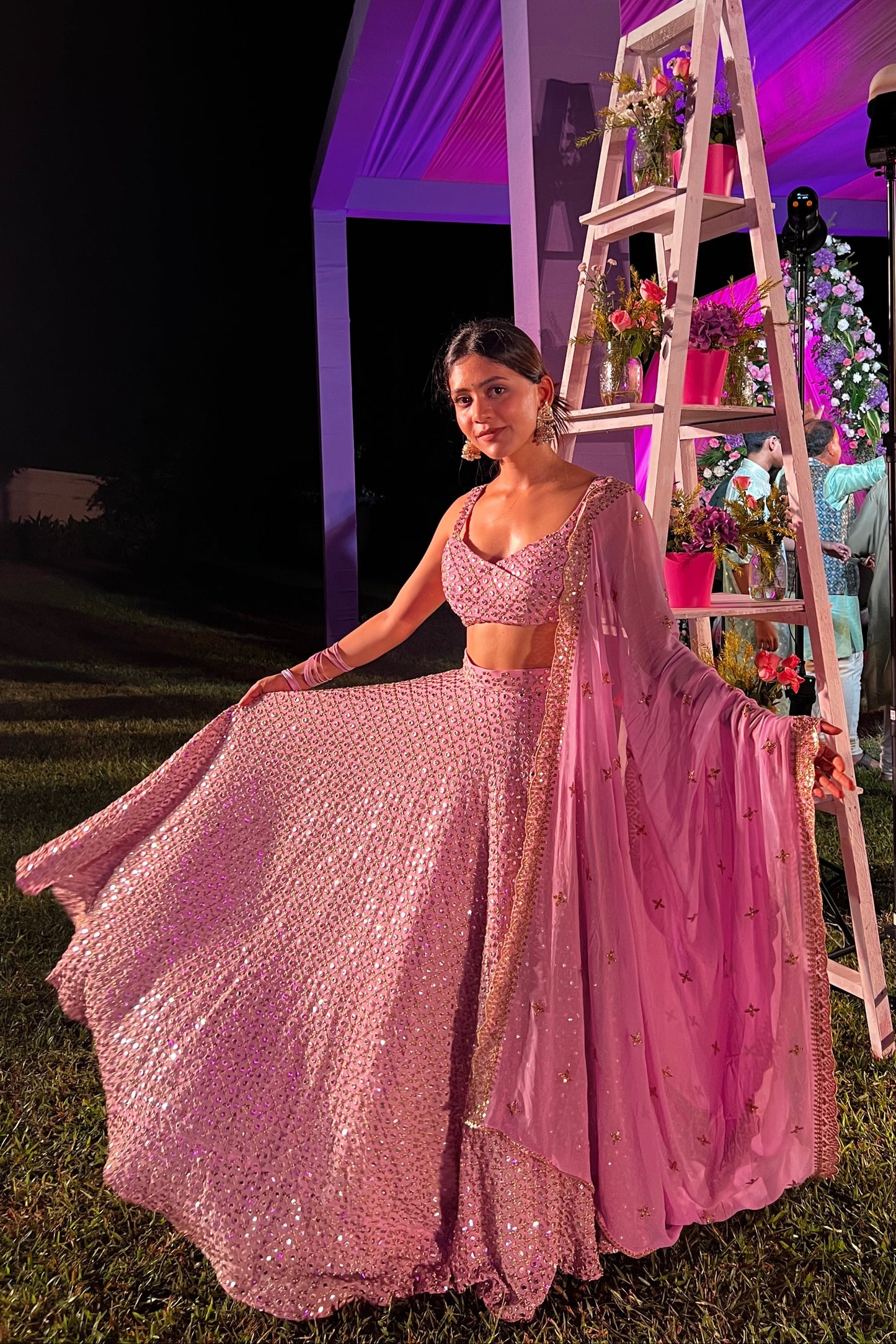 Pastel Pink Mirror Work Lehenga Set