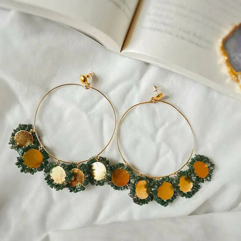 Five Coins Dark - Green Earrings