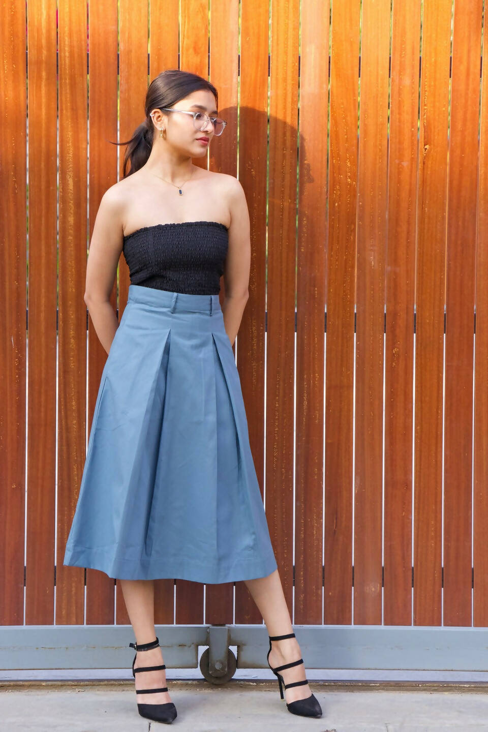Diana Blue Box Pleat Skirt