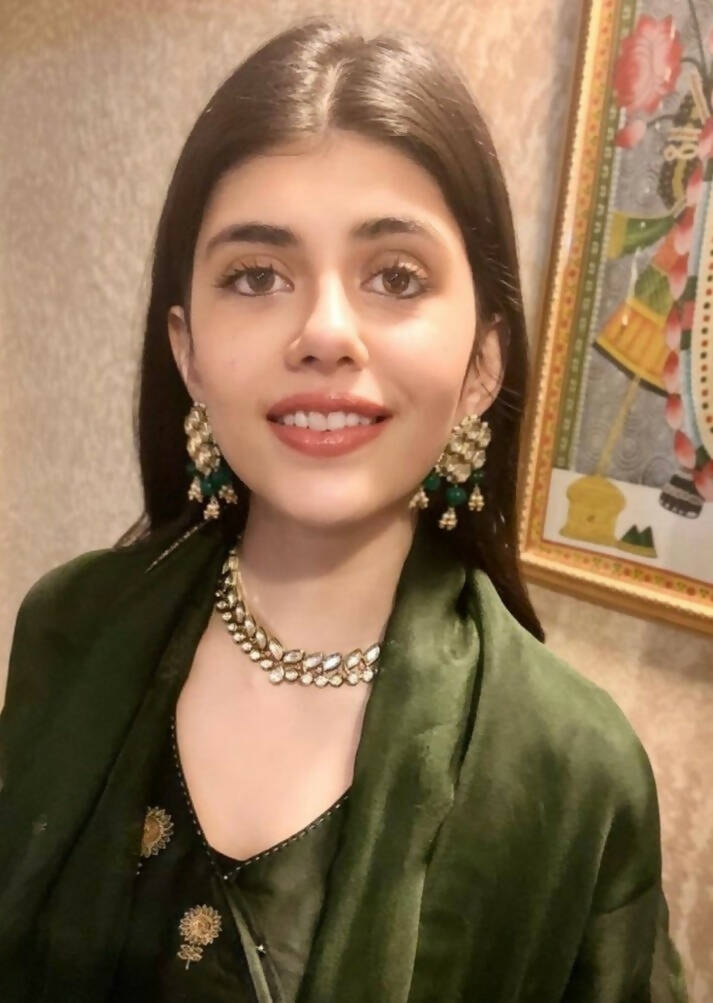 Kundankari Earrings with Green Melon Stones