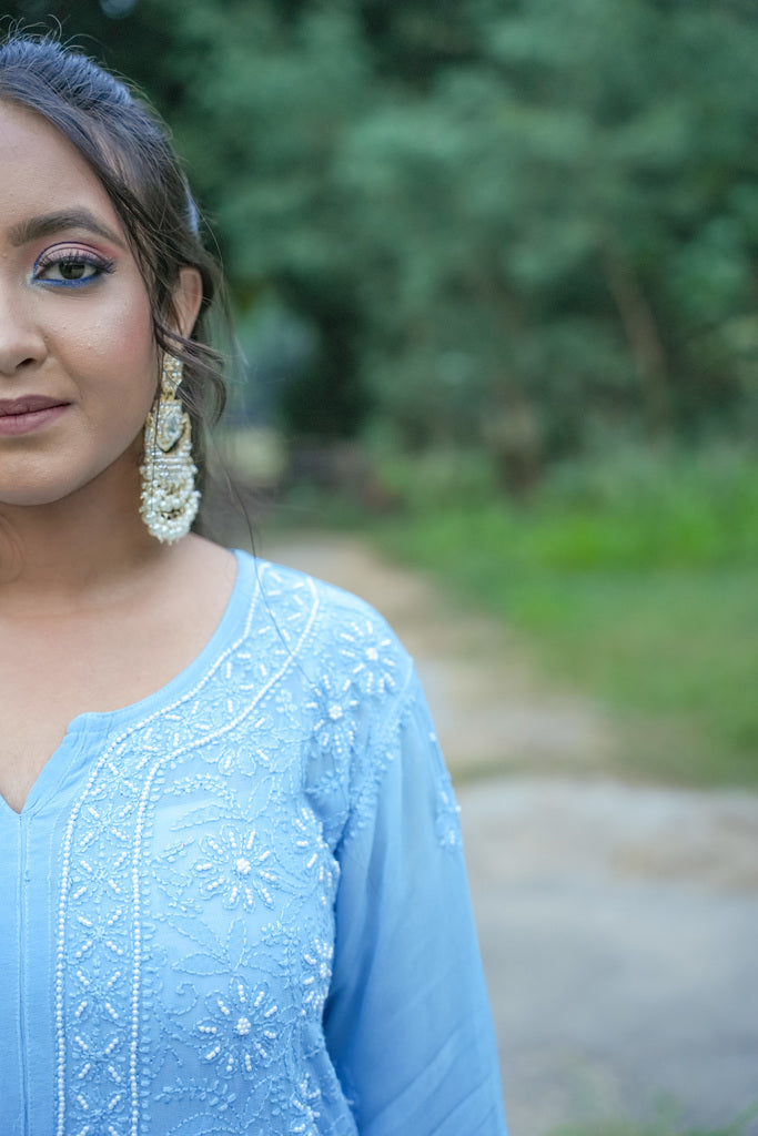 Pearl Blue Chikankari Set